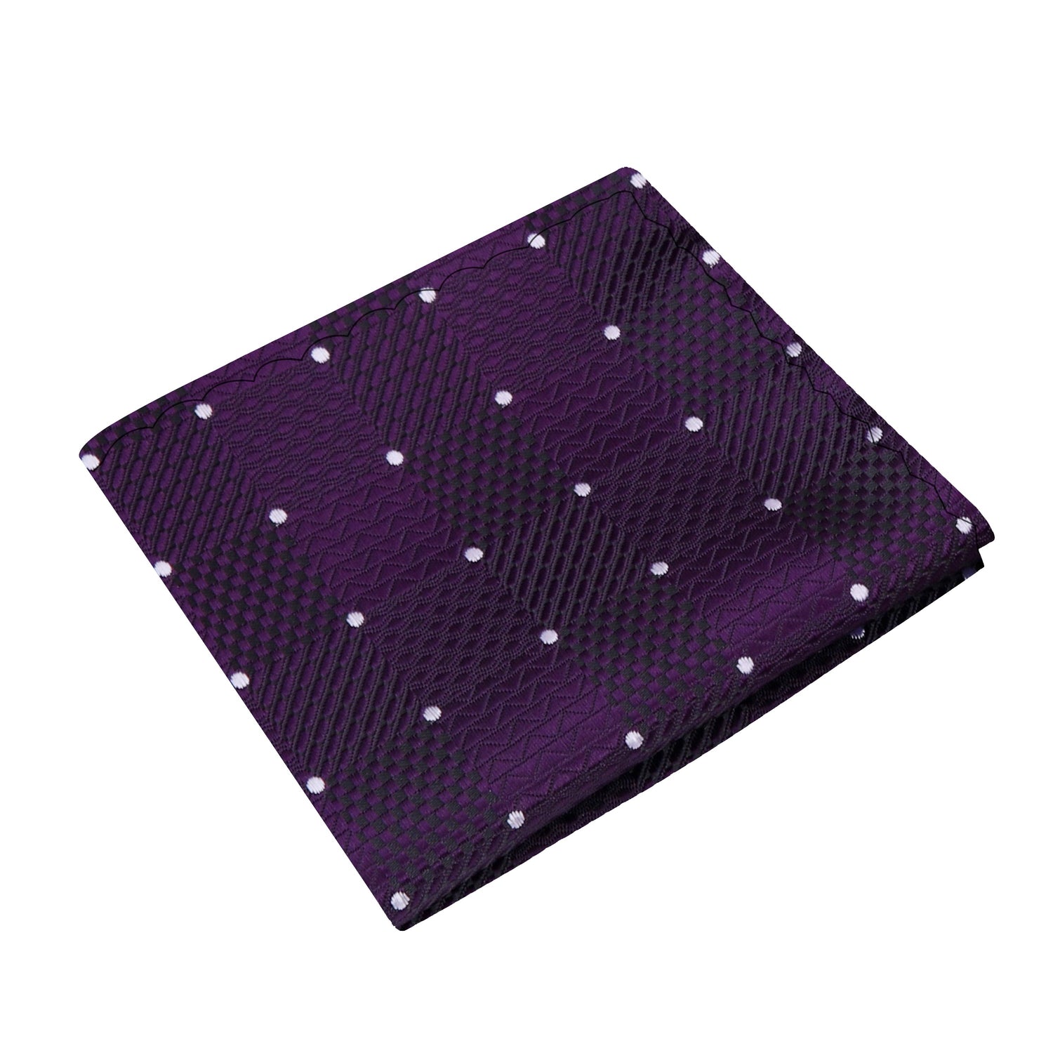 A Deep Purple, White Color Geometric Check with Small Dot Pocket Square