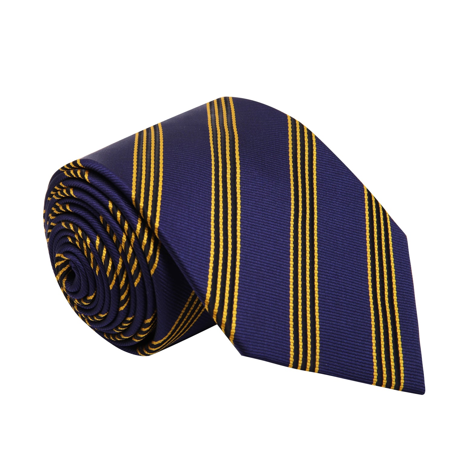 A Indigo, Yellow Stripe Pattern Silk Necktie, 