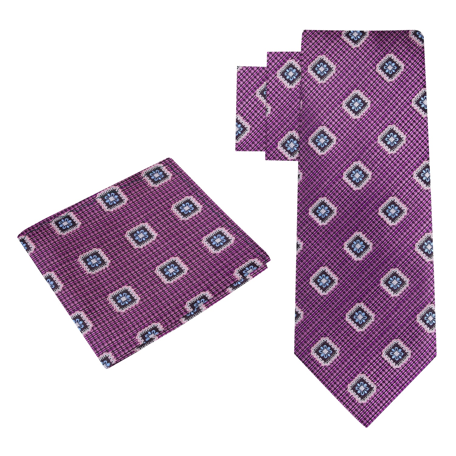 Alt View: Purple Geometric Medallion Tie and Pocket Square