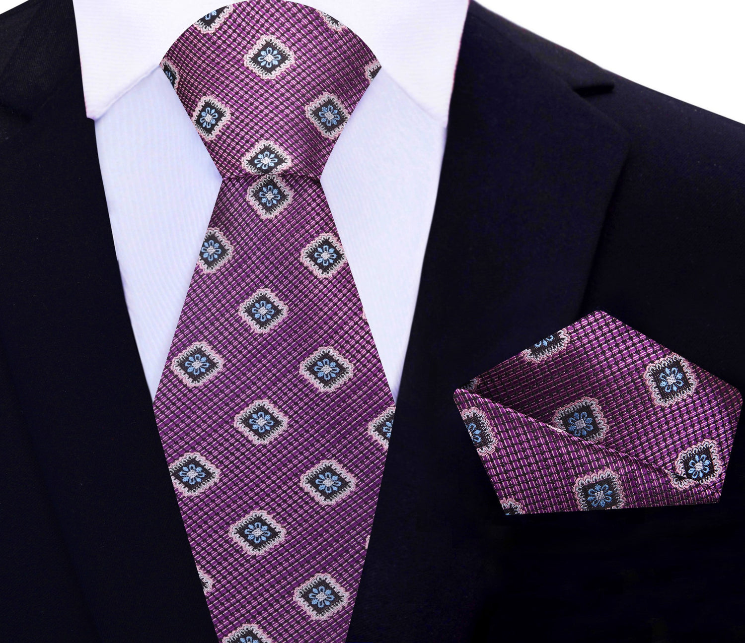 Purple Geometric Medallion Tie and Pocket Square