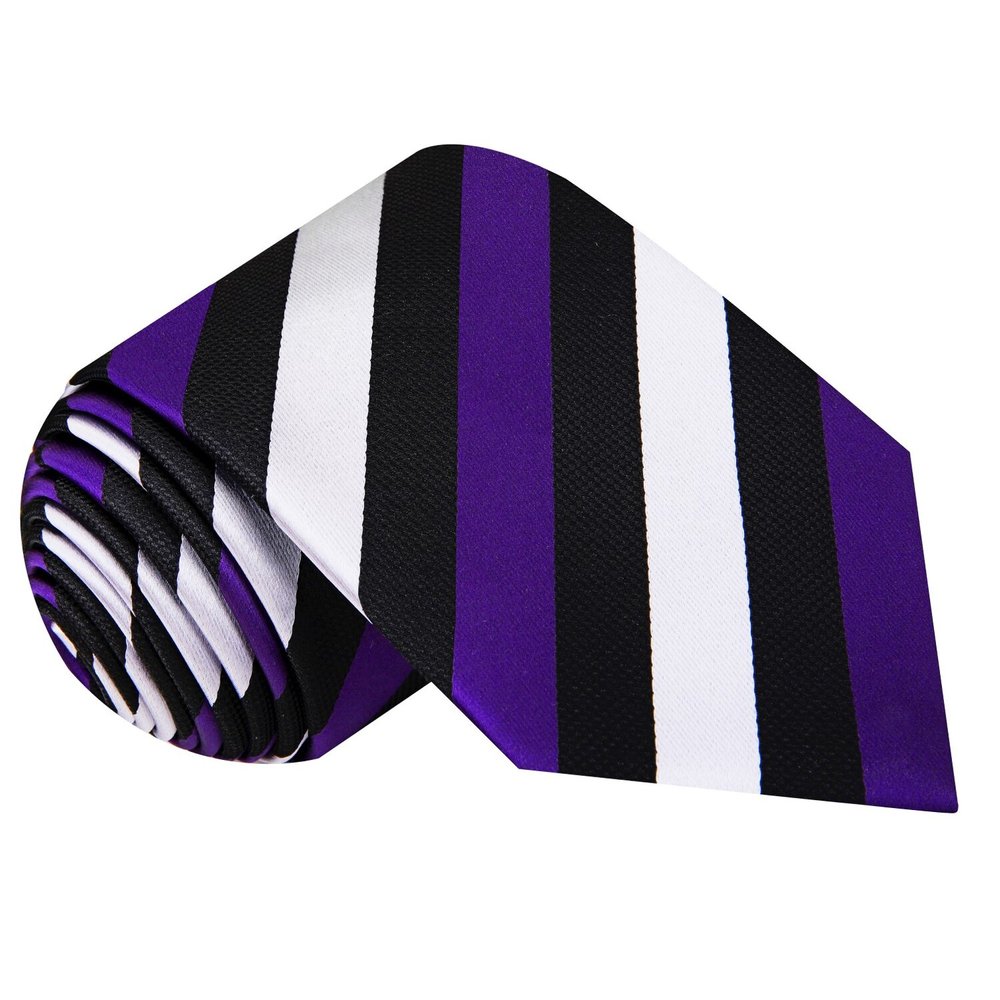 Purple, Silver, Black Stripe Tie 