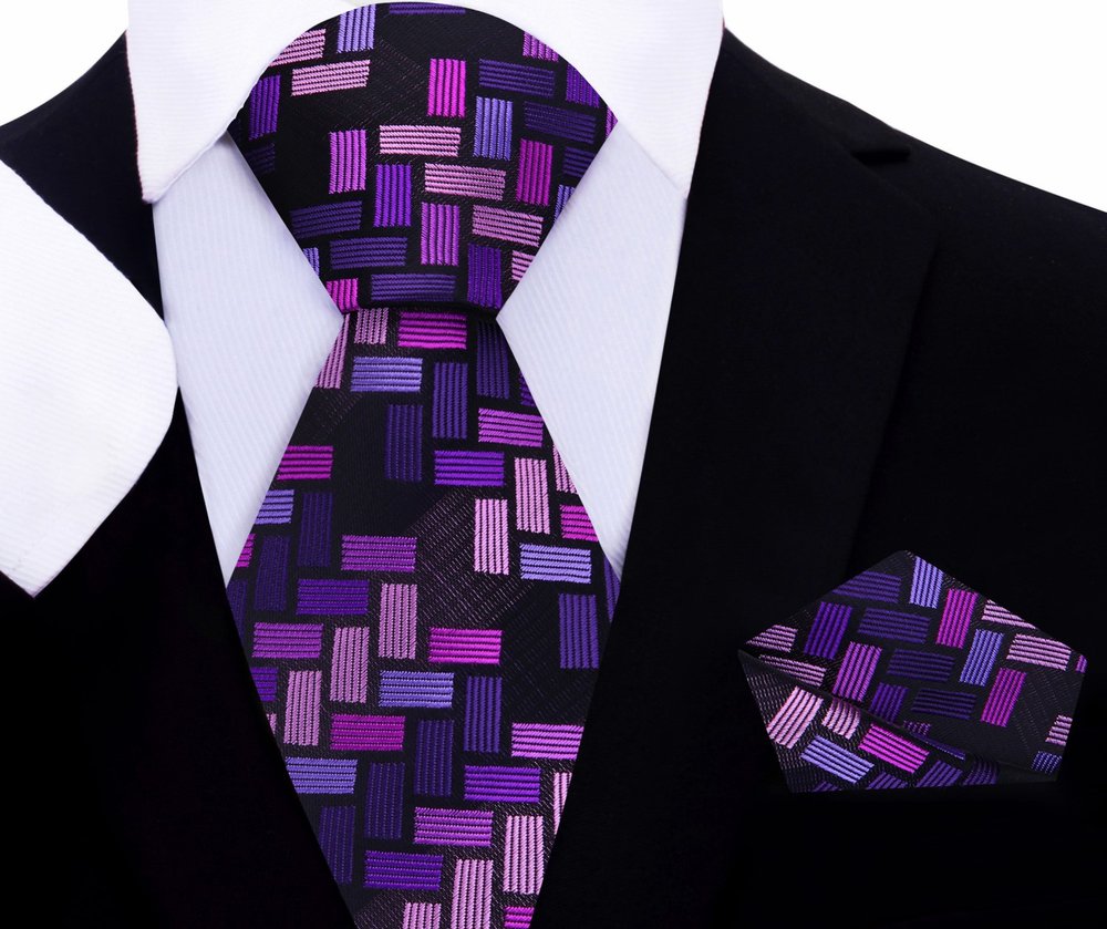 Purple Geometric Tie and Square