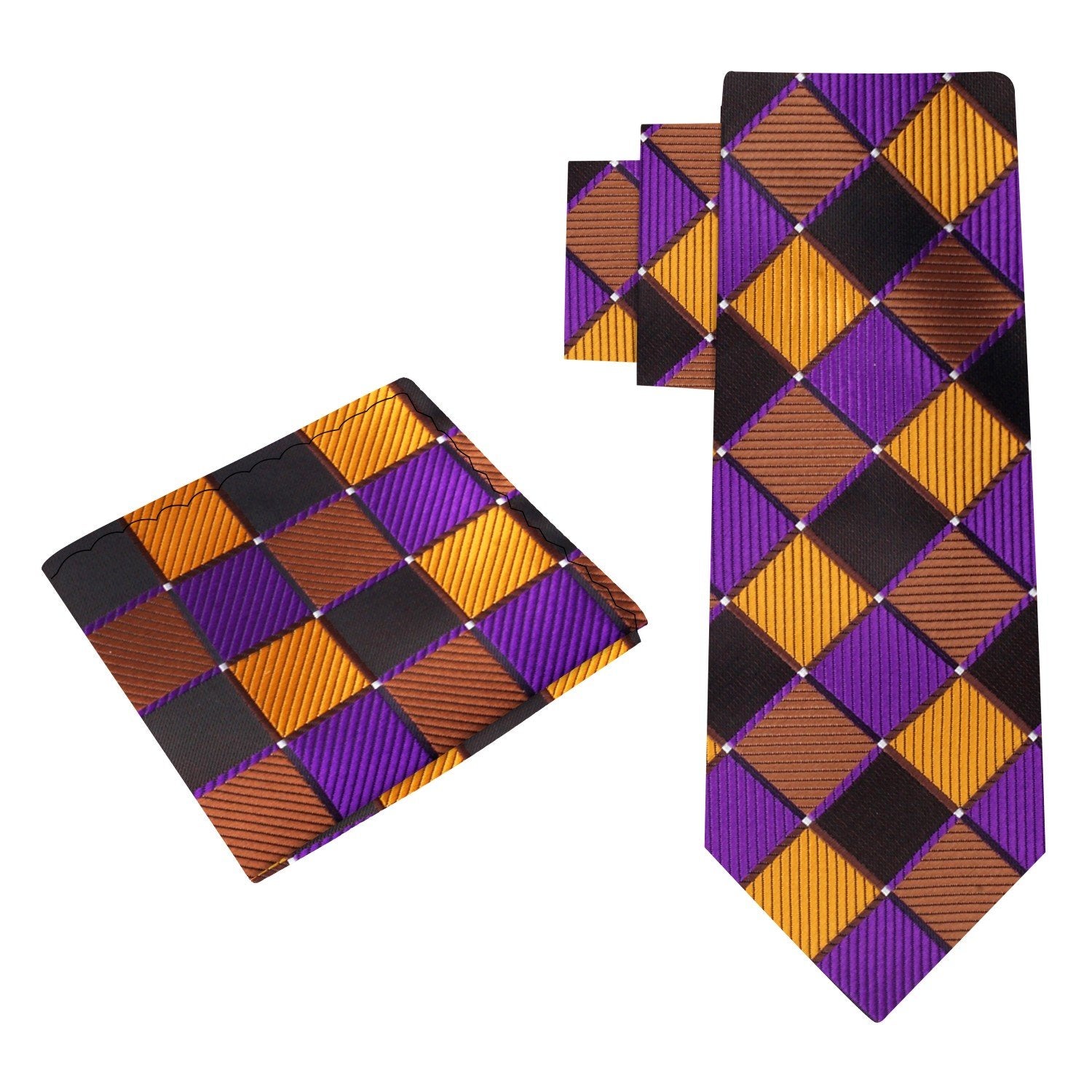 Alt View: Purple, Gold, Brown Geometric Tie and Pocket Square
