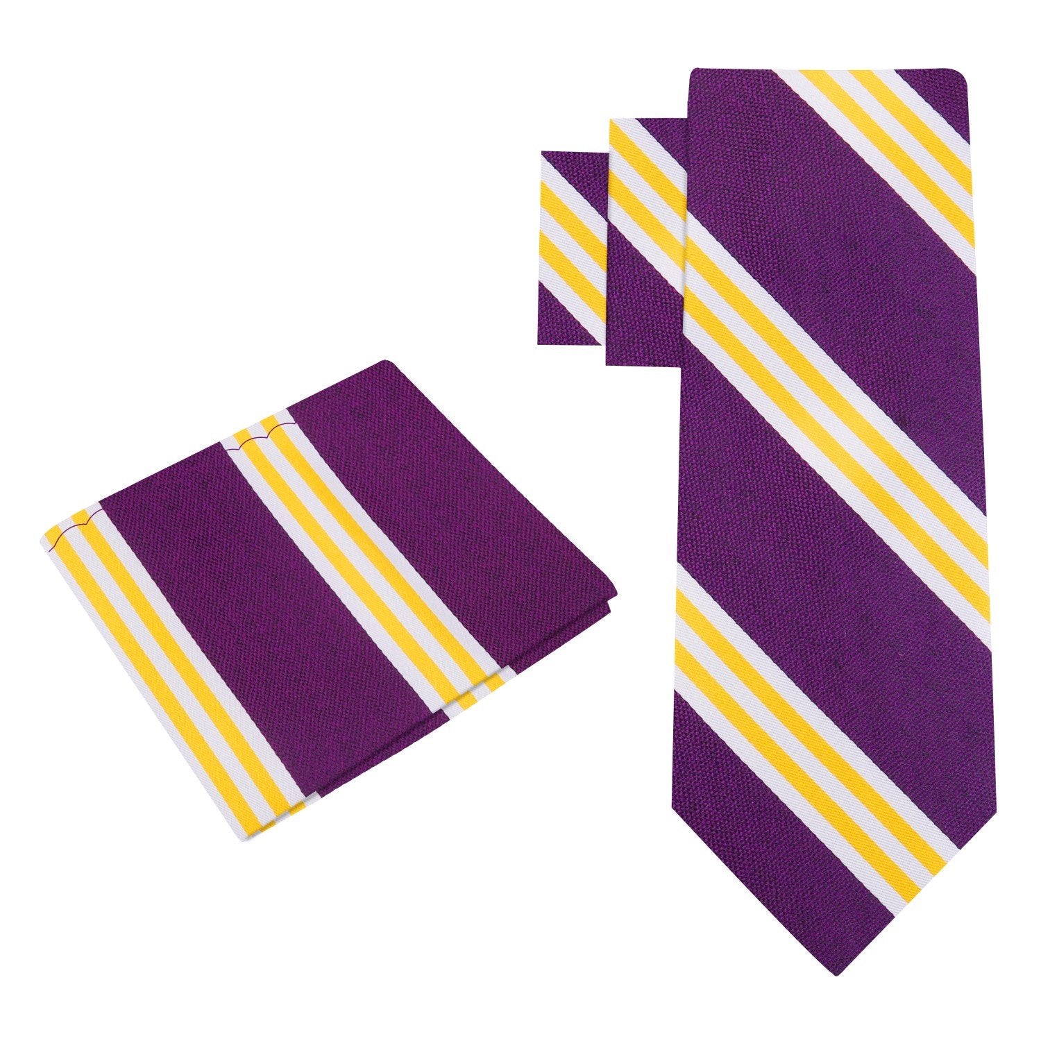 Alt View: Purple, Yellow Gold Stripe Tie and Square