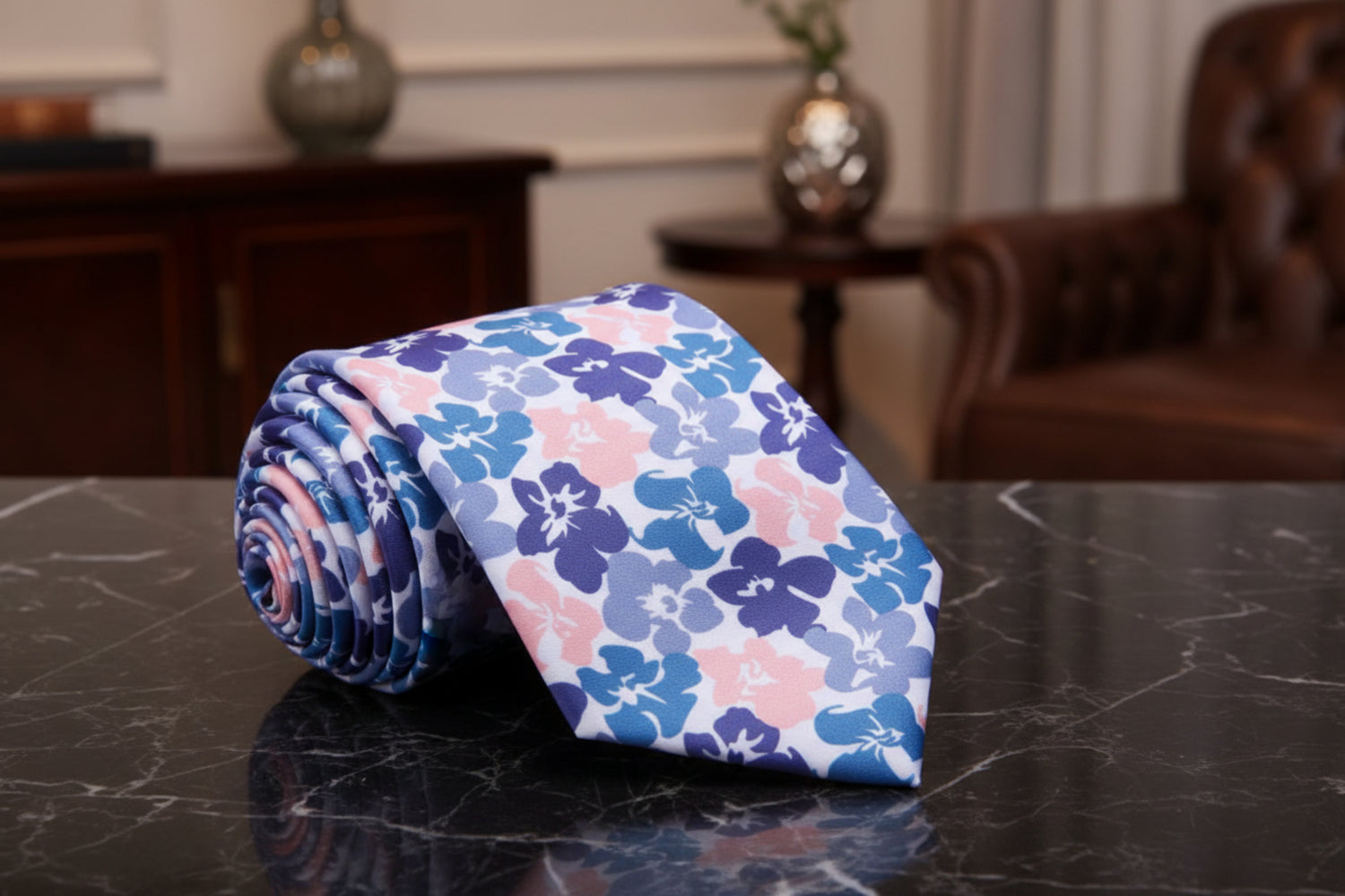Rich Teal Hibiscus Flowers Tie||Rich Teal