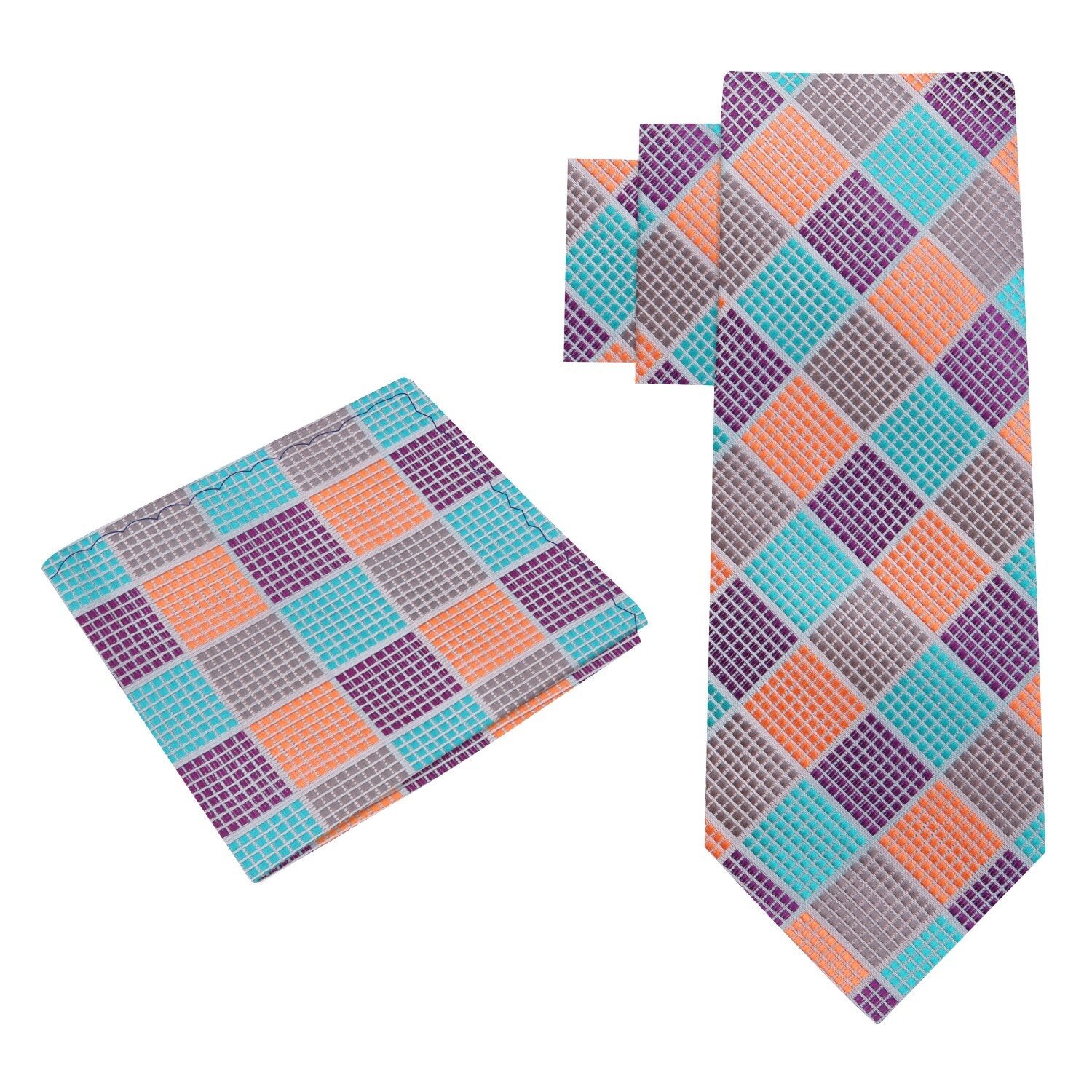 Alt View: Teal, Orange, Purple Diamonds Tie and Square