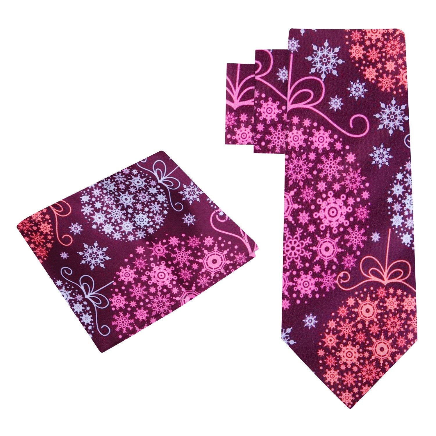 Alt View: Plum, Pink, Red, White Christmas Ornaments Tie and Pocket Square