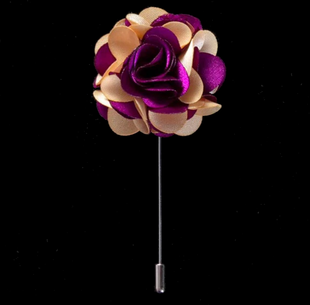 Purple Light Gold Flower Lapel Pin||Purple, Light Gold