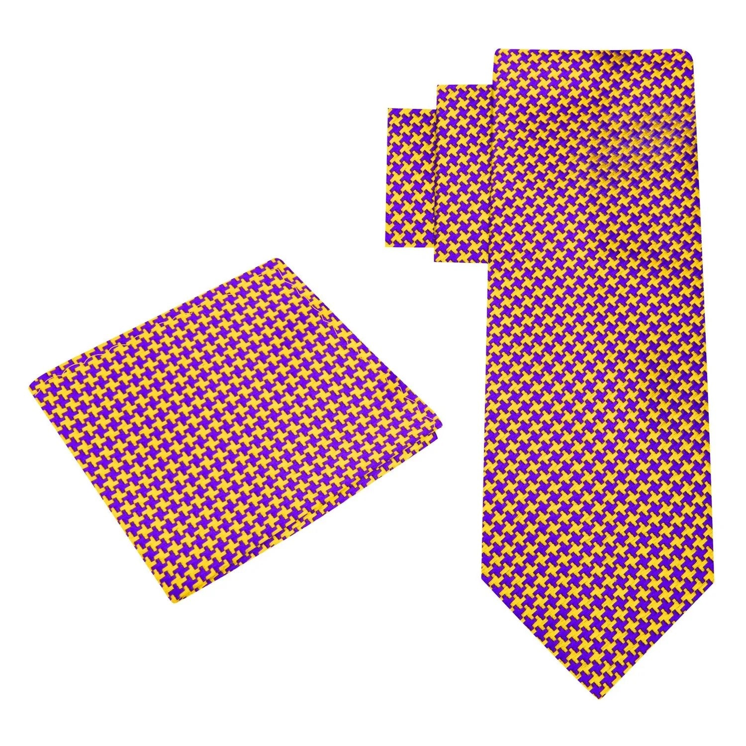 Alt View: Gold and Purple Hounds-tooth Tie and Pocket Square