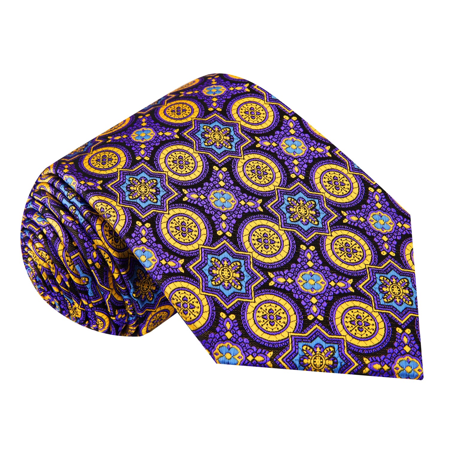 Purple and Gold Geometric Shield Tie 