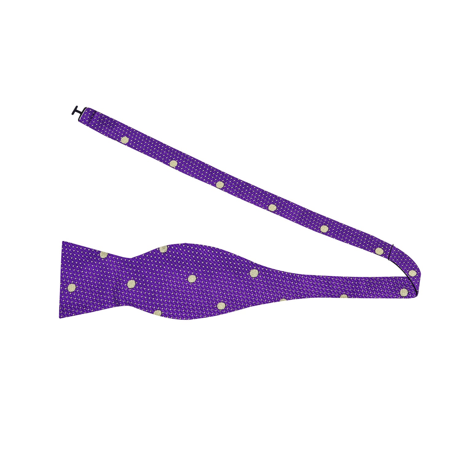 A Purple, Gold Polka Dot Pattern Self Tie Bow Tie Untied