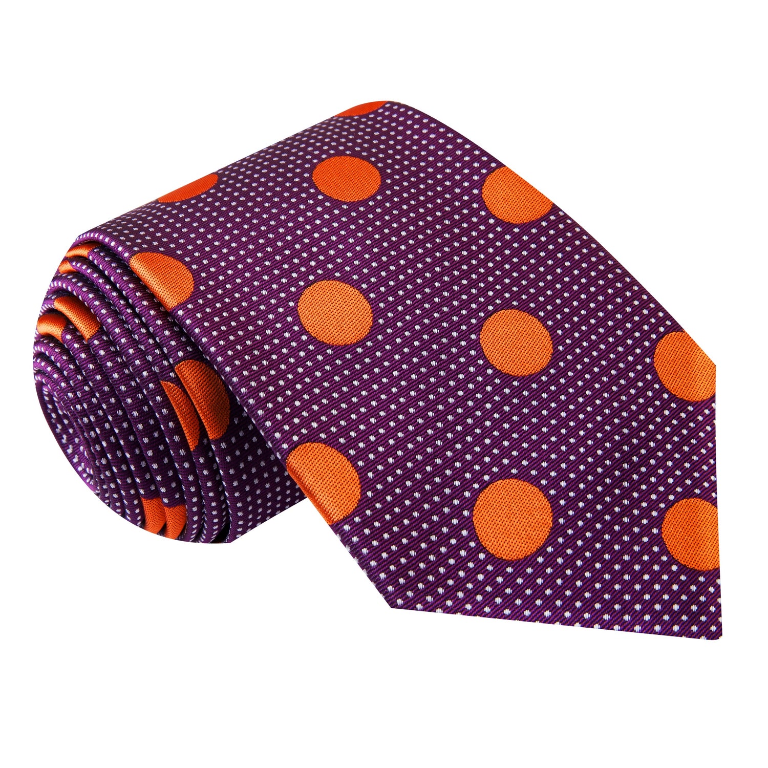 A Purple, Orange Dots Pattern Silk Necktie 