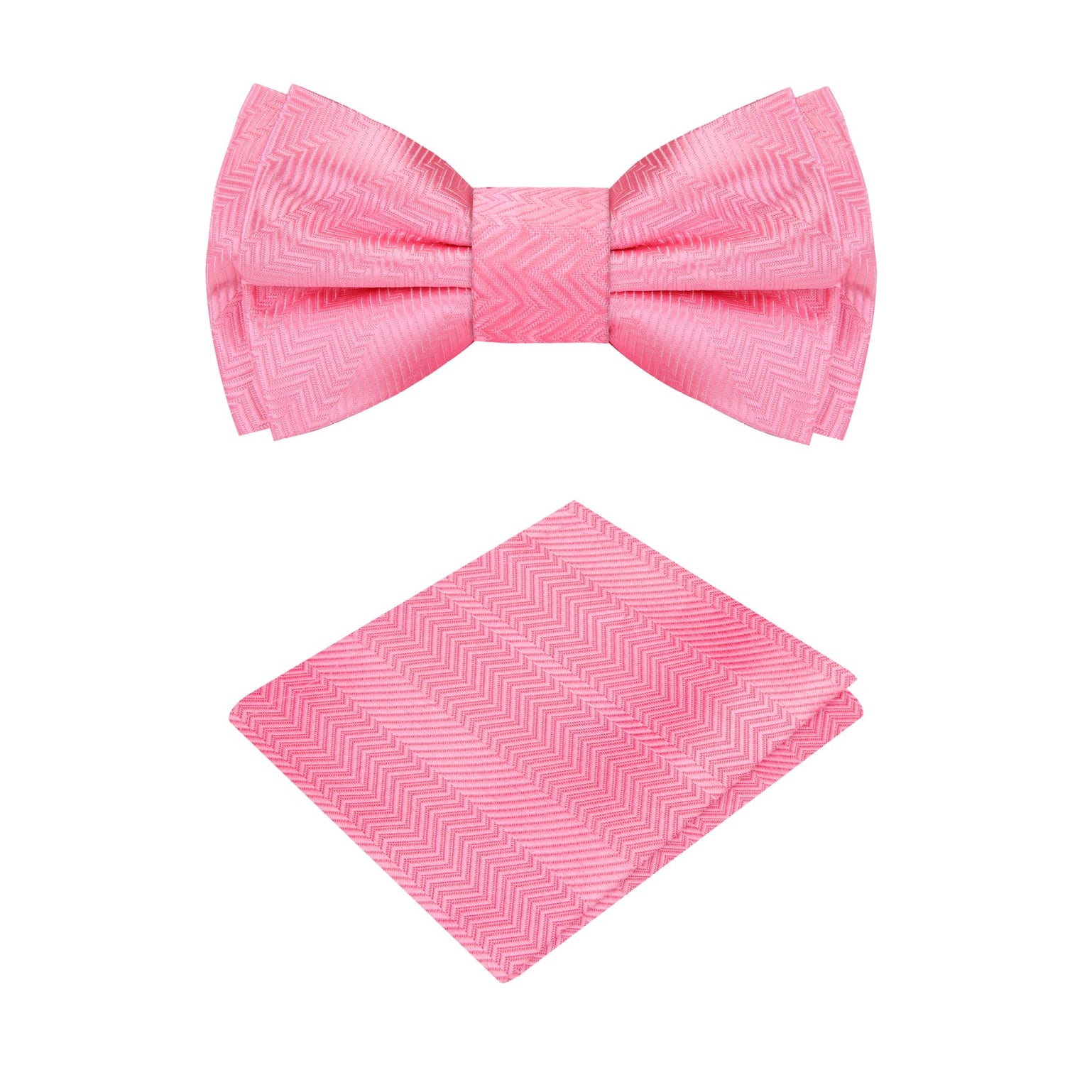 A Light Pink Solid Pattern Self Tie Bow Tie, Matching Pocket Square