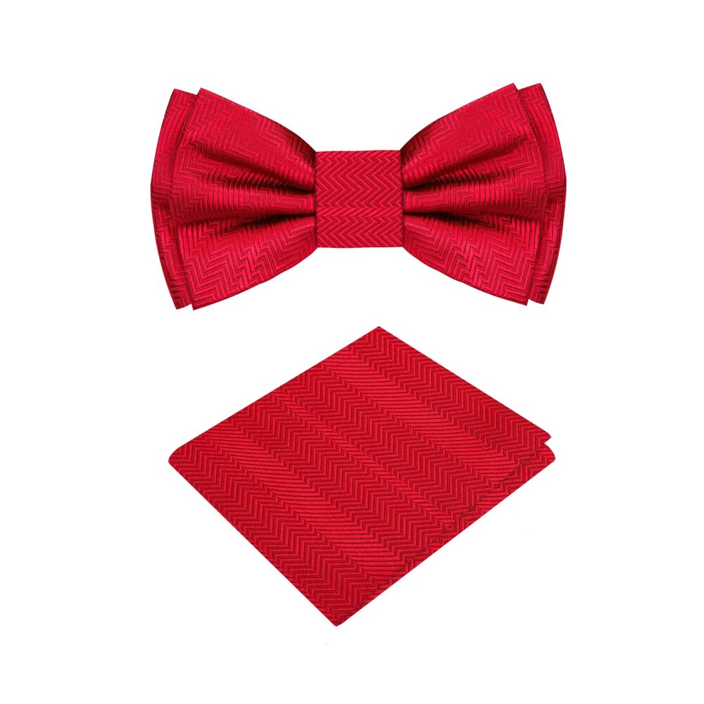 A Real Red Solid Pattern Self Tie Bow Tie, Matching Pocket Square||Real Red