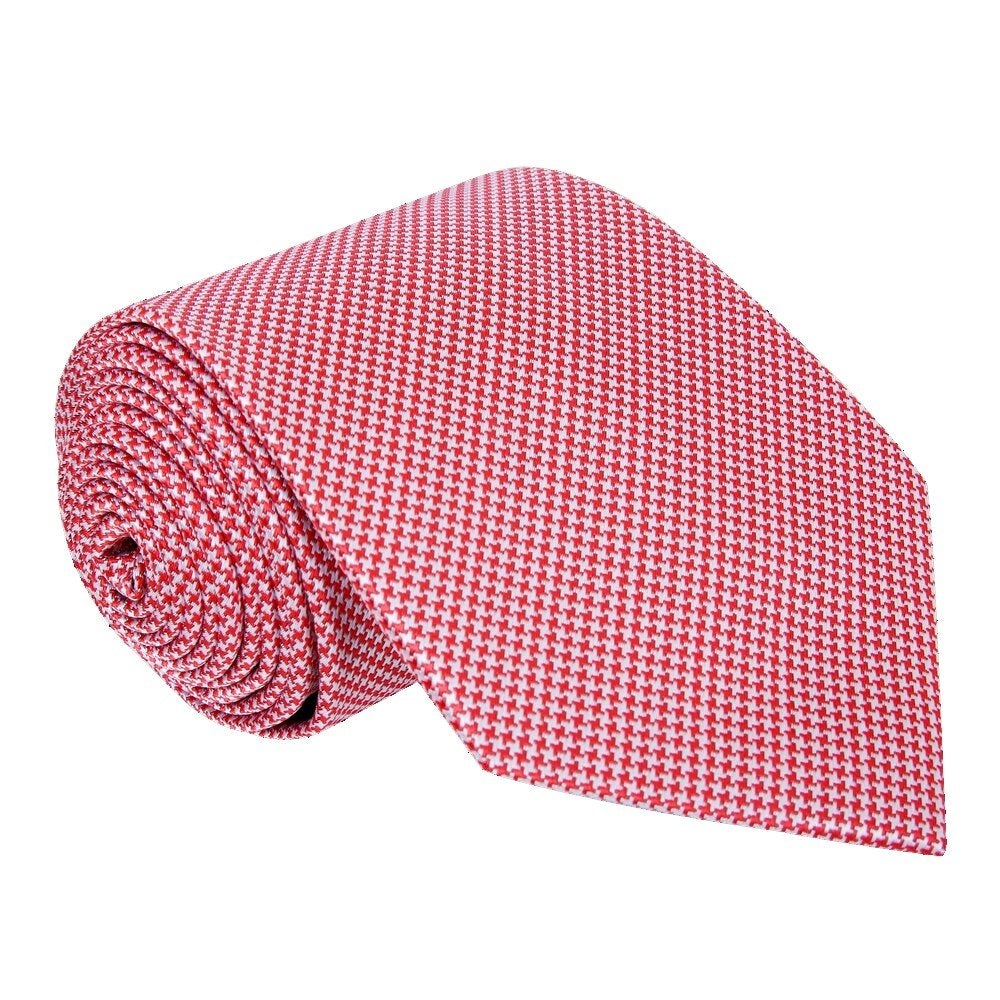 A Red, White Houndstooth Pattern Silk Necktie
