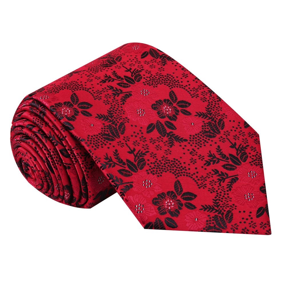 A Red With Black Floral Pattern Necktie