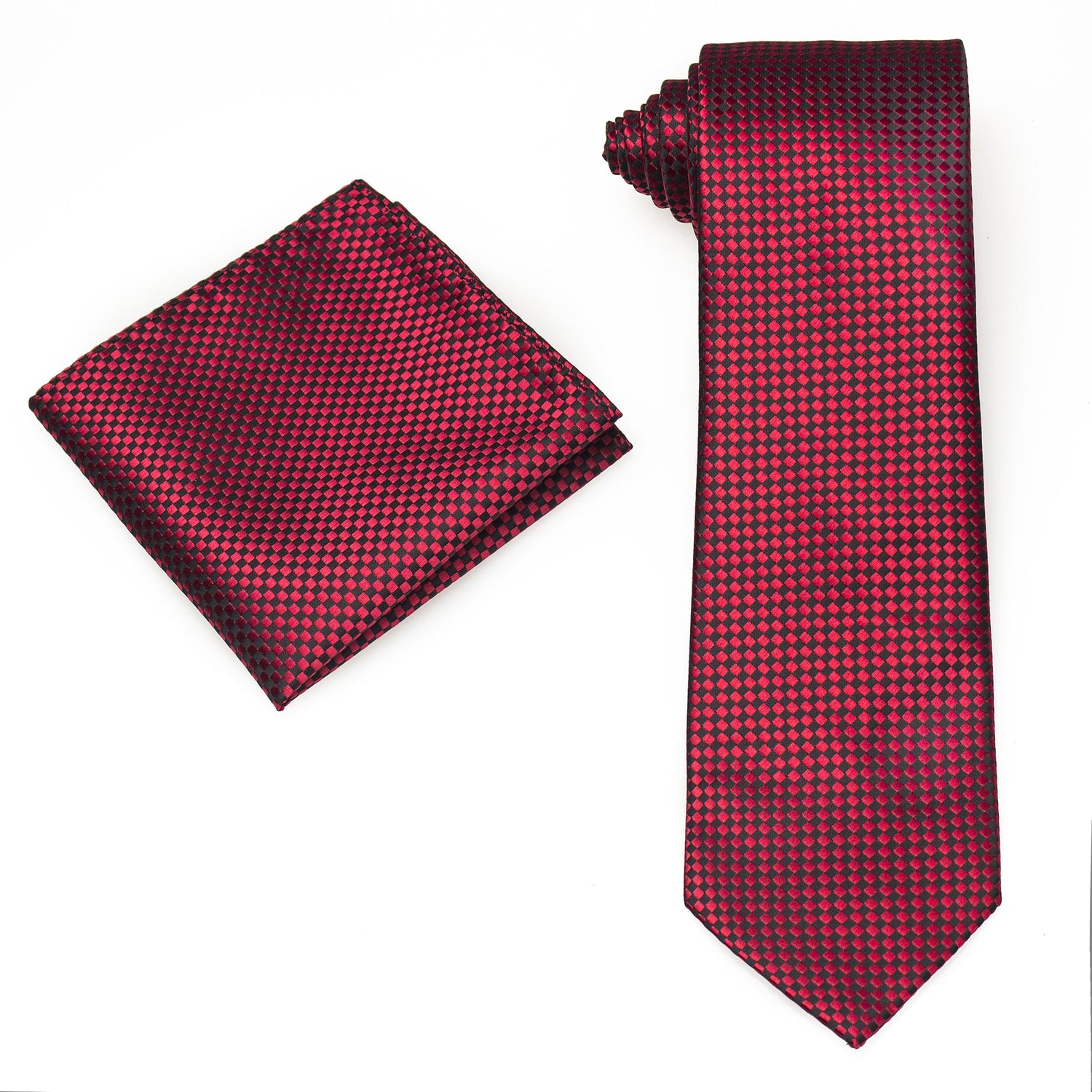Alt View: Red, Black Check Tie and Pocket Square