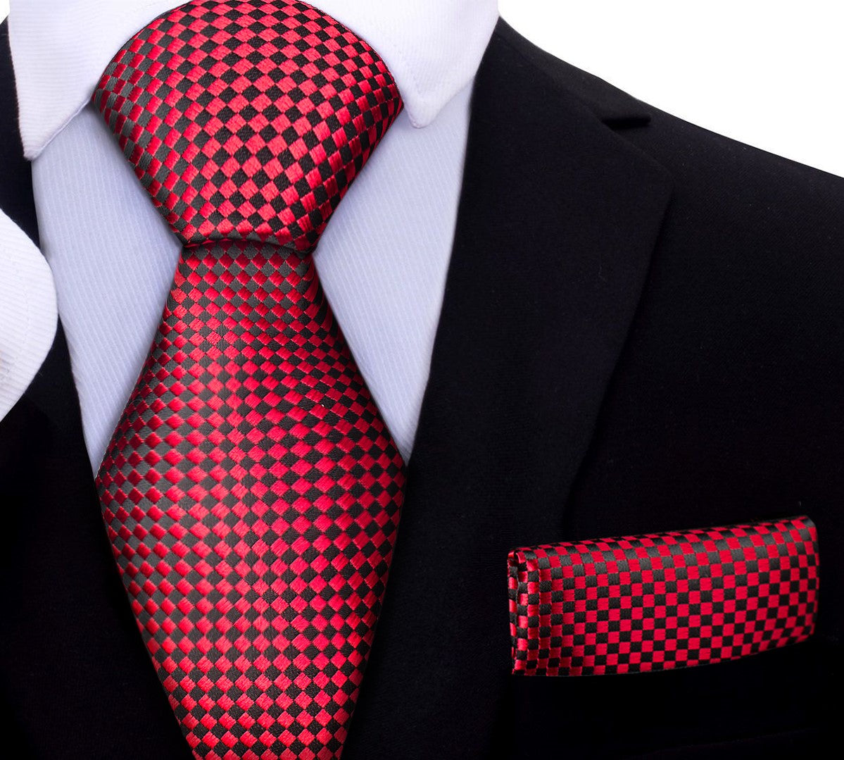 Red, Black Check Tie and Pocket Square