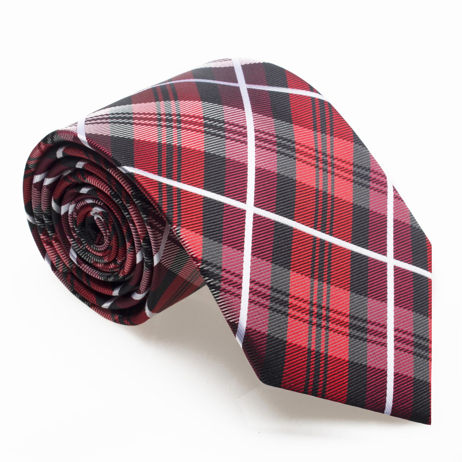 A Red, Black Plaid Pattern Silk Necktie 