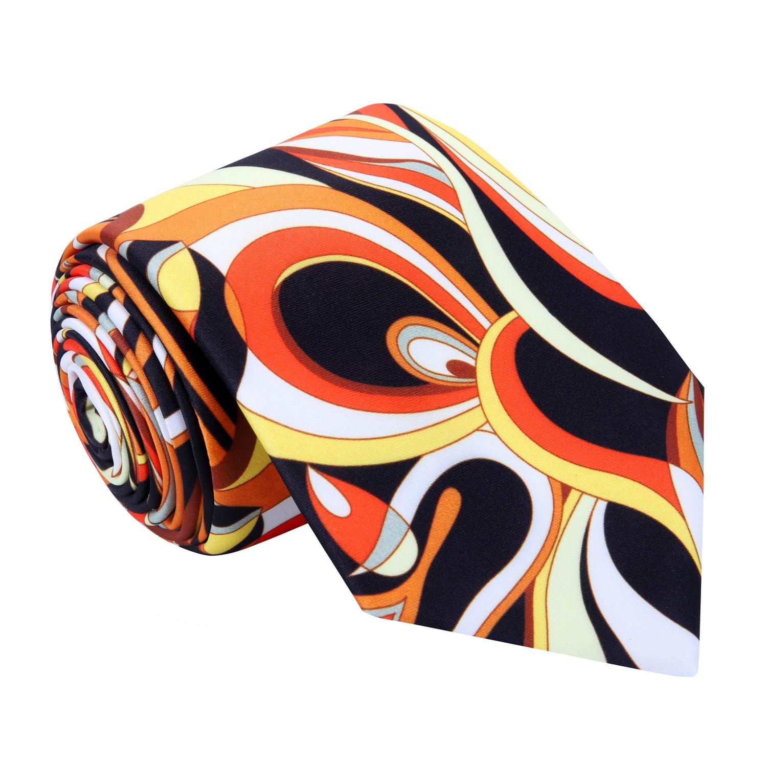A Orange, Black, Red, White, Yellow Flame Abstract Pattern Pattern Silk Necktie 