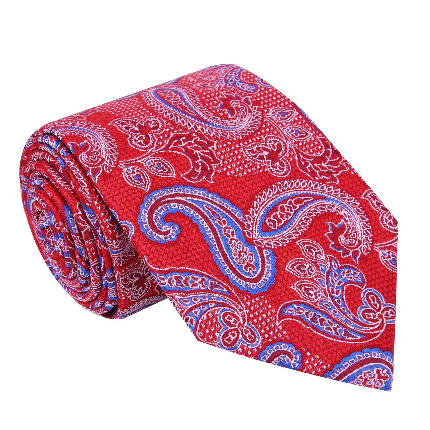 A Red, Blue Paisley Pattern Silk Necktie 