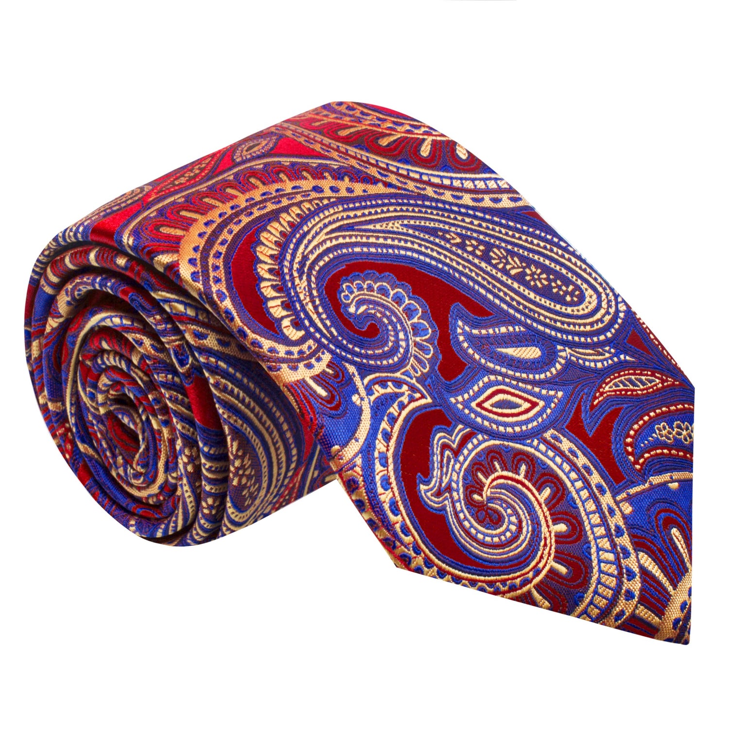A Red, Blue Paisley Pattern Silk Necktie 
