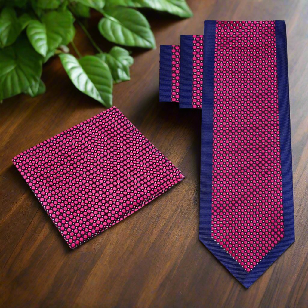 Alt View: Blue, Red Geometric Tie and Pocket Square