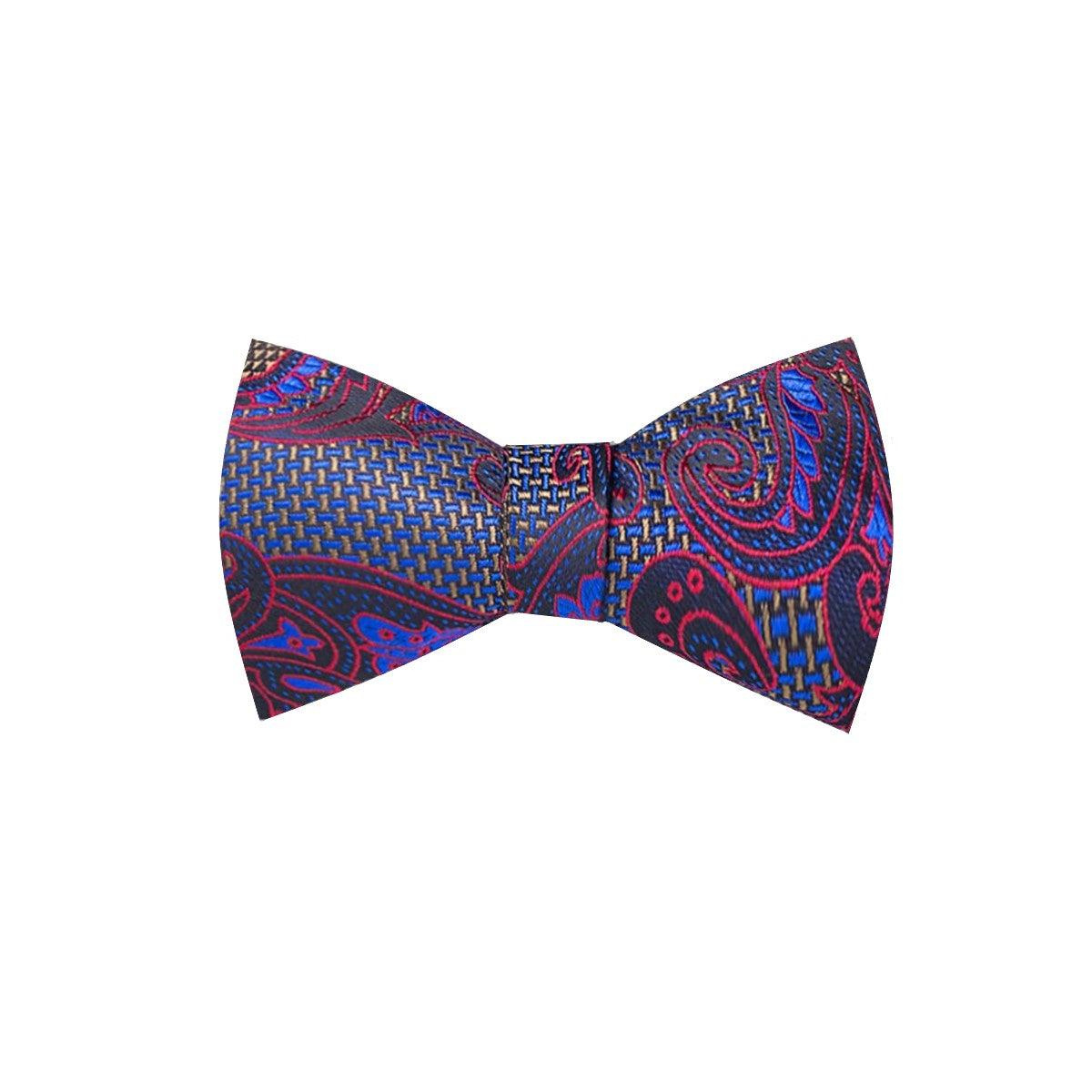 A Red, Blue, Grey Paisley Pattern Silk Self Tie Bow Tie