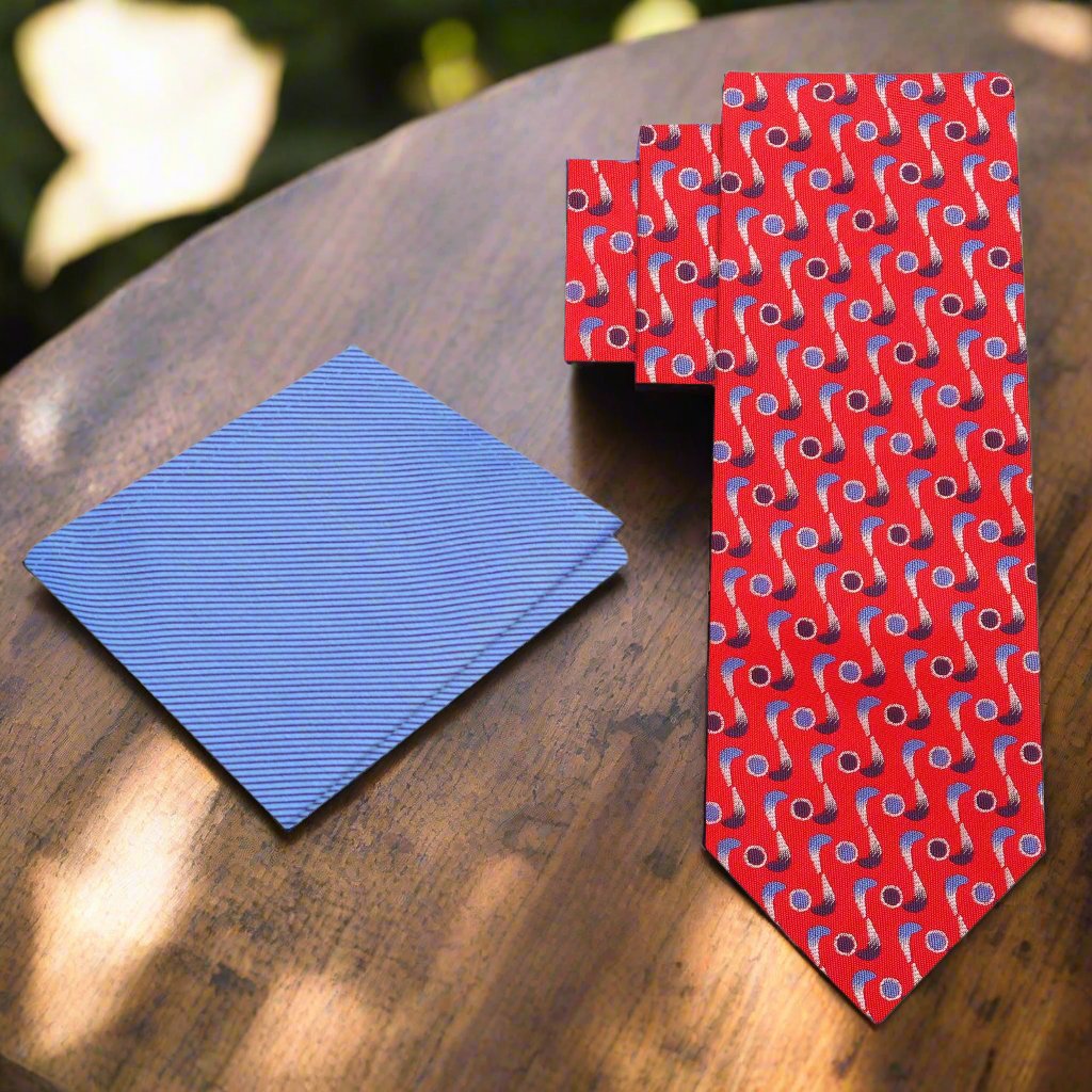 Alt View: Red, Blue Propellers and Dots Silk Tie and Light Blue and Red Pocket Square