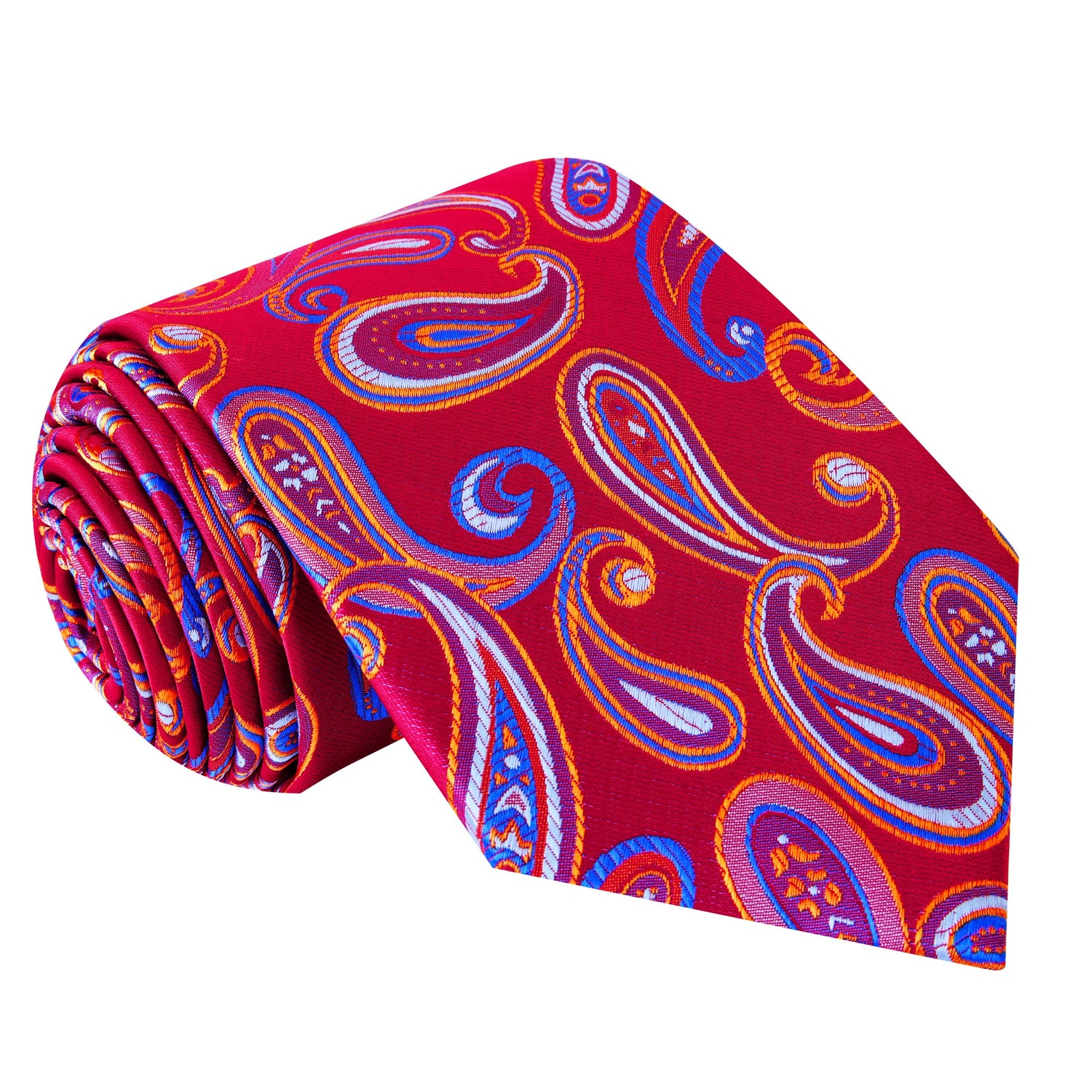 A Red, Blue Color Paisley Pattern Silk Necktie 