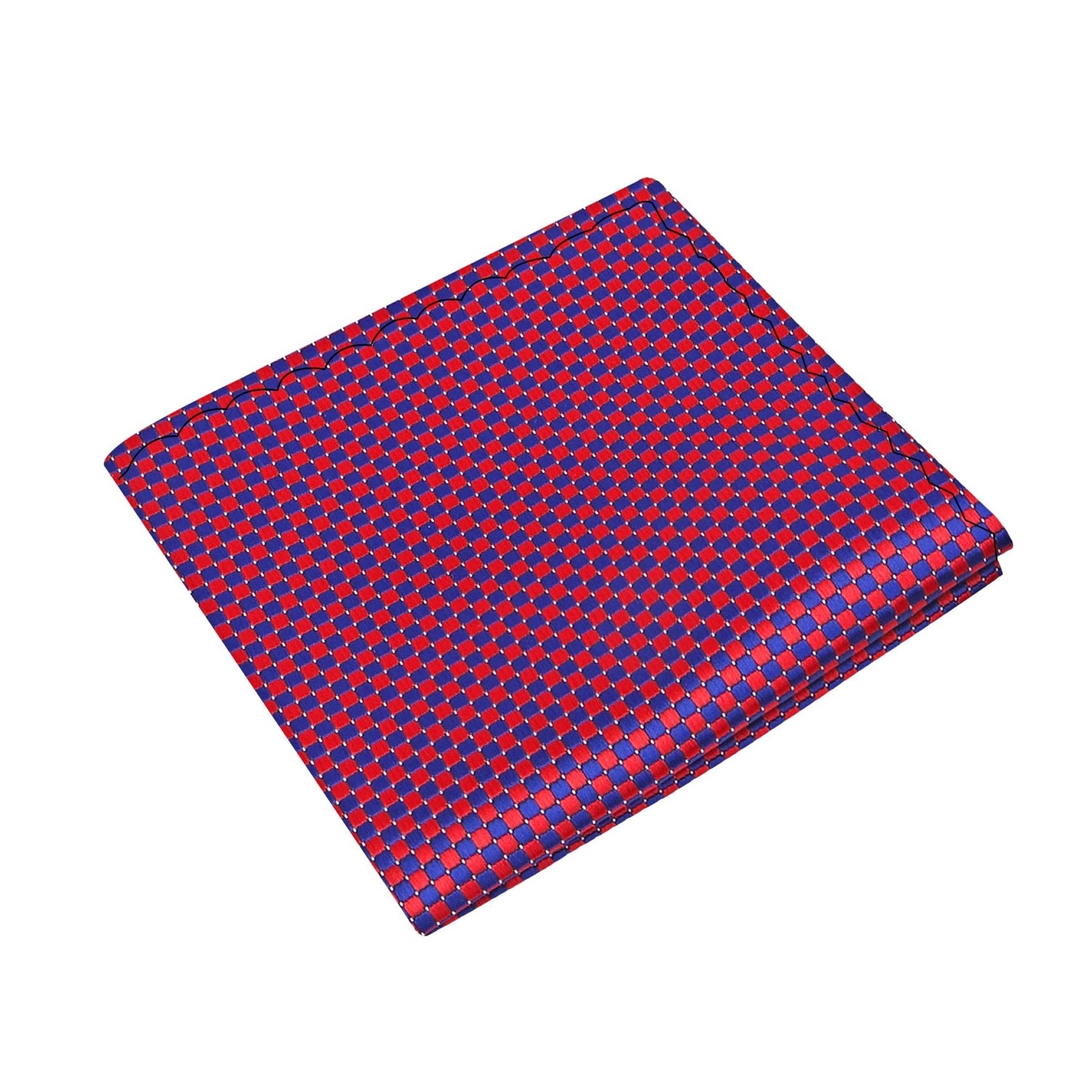 A Red, Blue Small Geometric Diamonds Pattern Silk Pocket Square