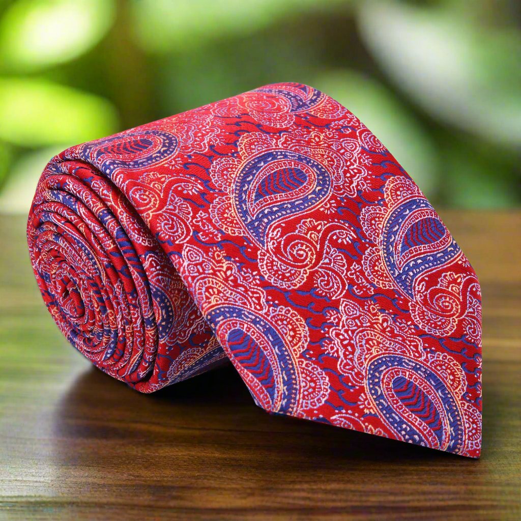 Red with Blue Paisley Tie  