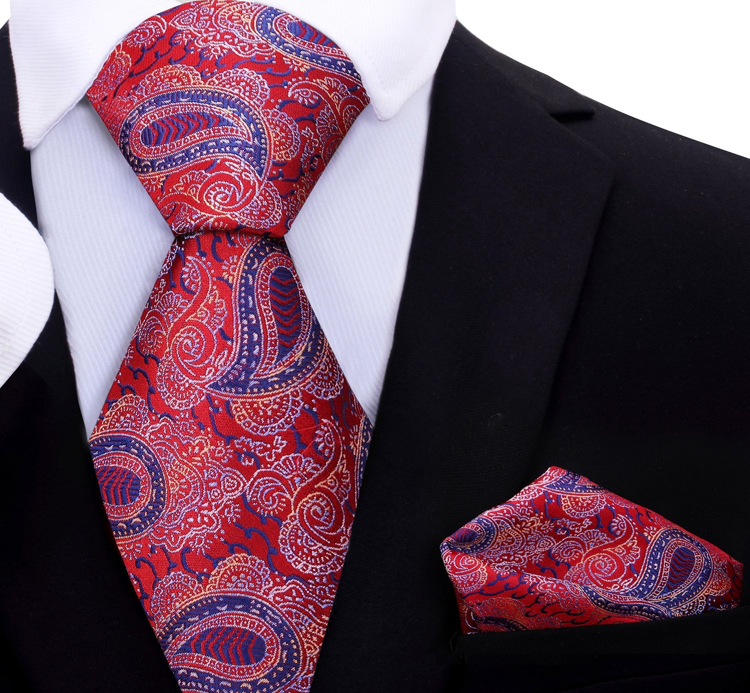 Red with Blue Paisley Tie and Pocket Square