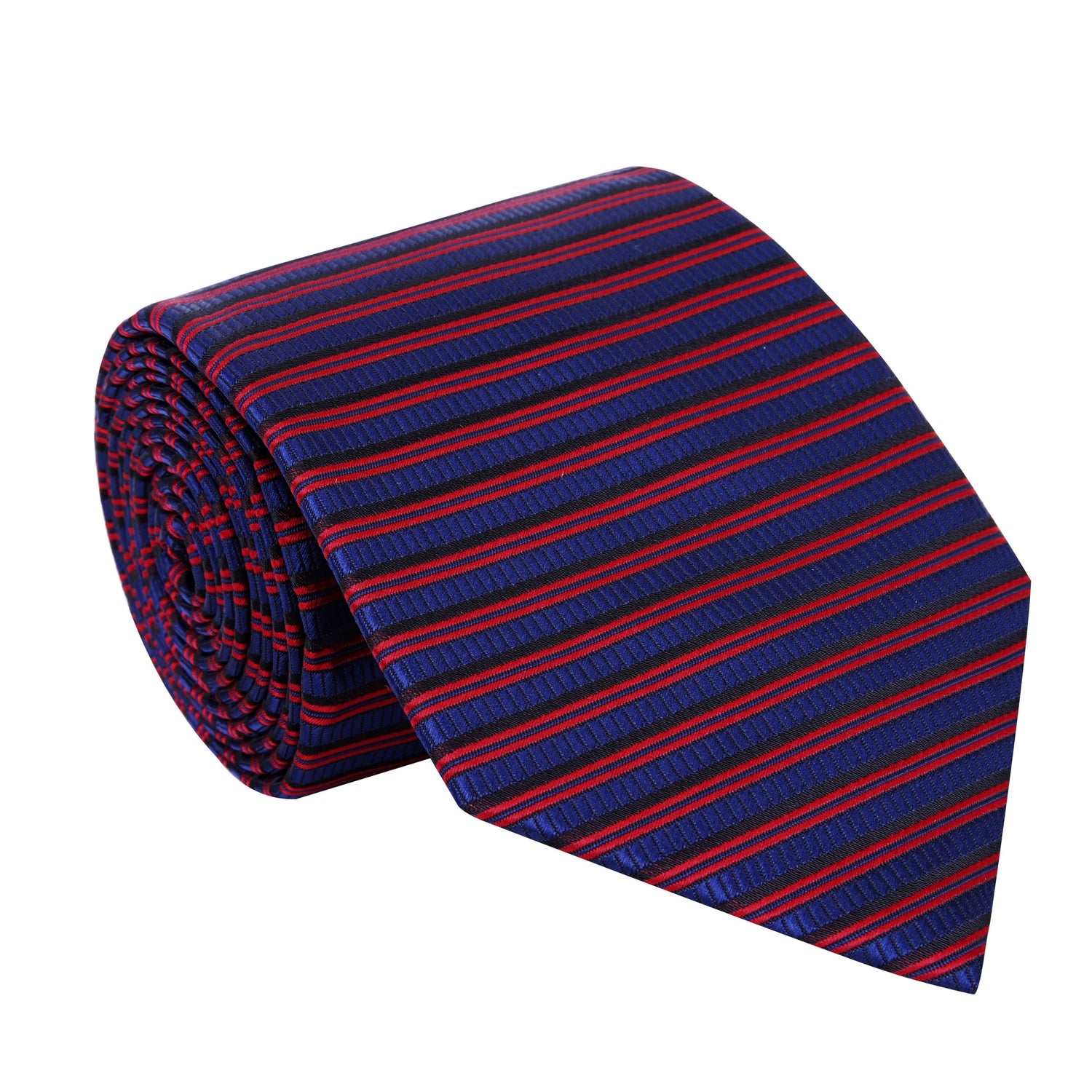 A Red, Blue Horizontal Line Pattern Silk Necktie 