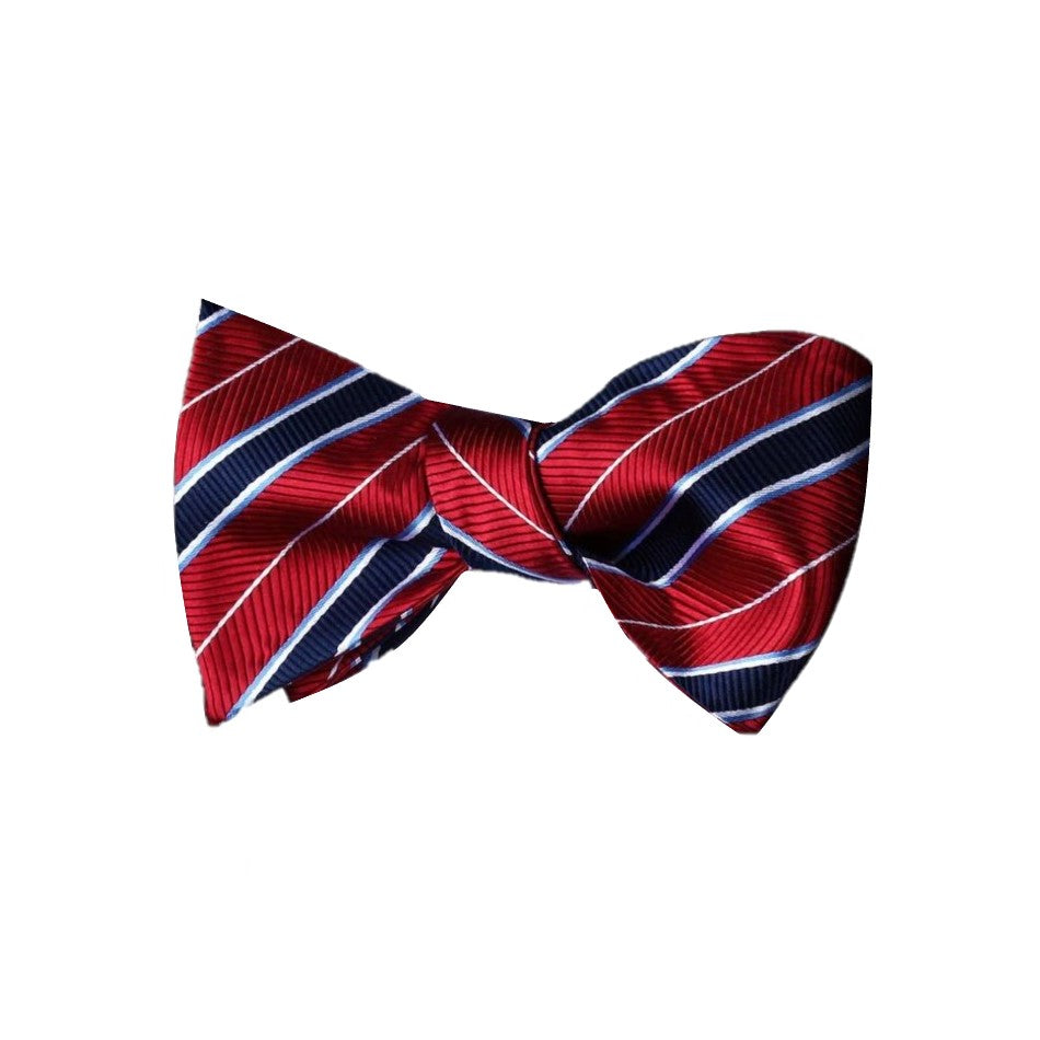 A Red, Blue Stripe Pattern Silk Self Tie Bow Tie