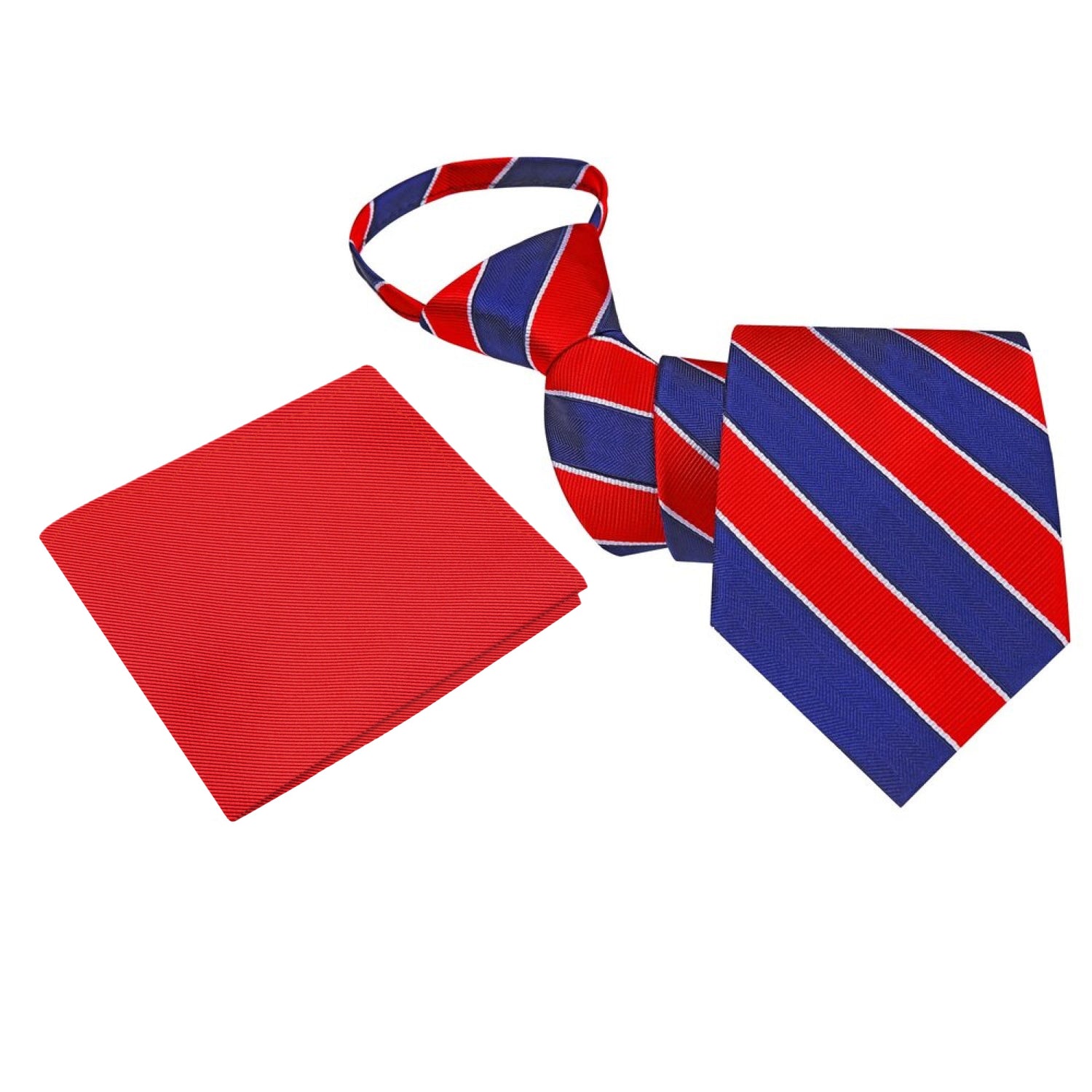 Zipper: Main View: Red, White, Blue Stripe Tie and Red Pocket Square