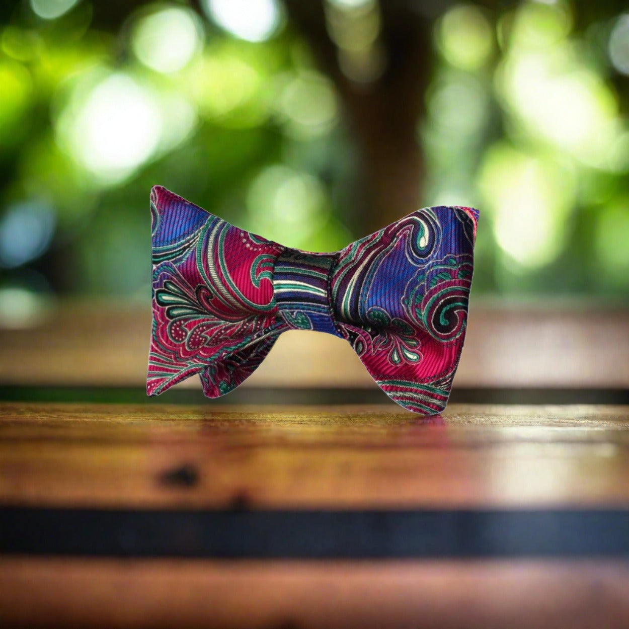 A Red, Green, Blue Paisley Pattern Silk Bow Tie