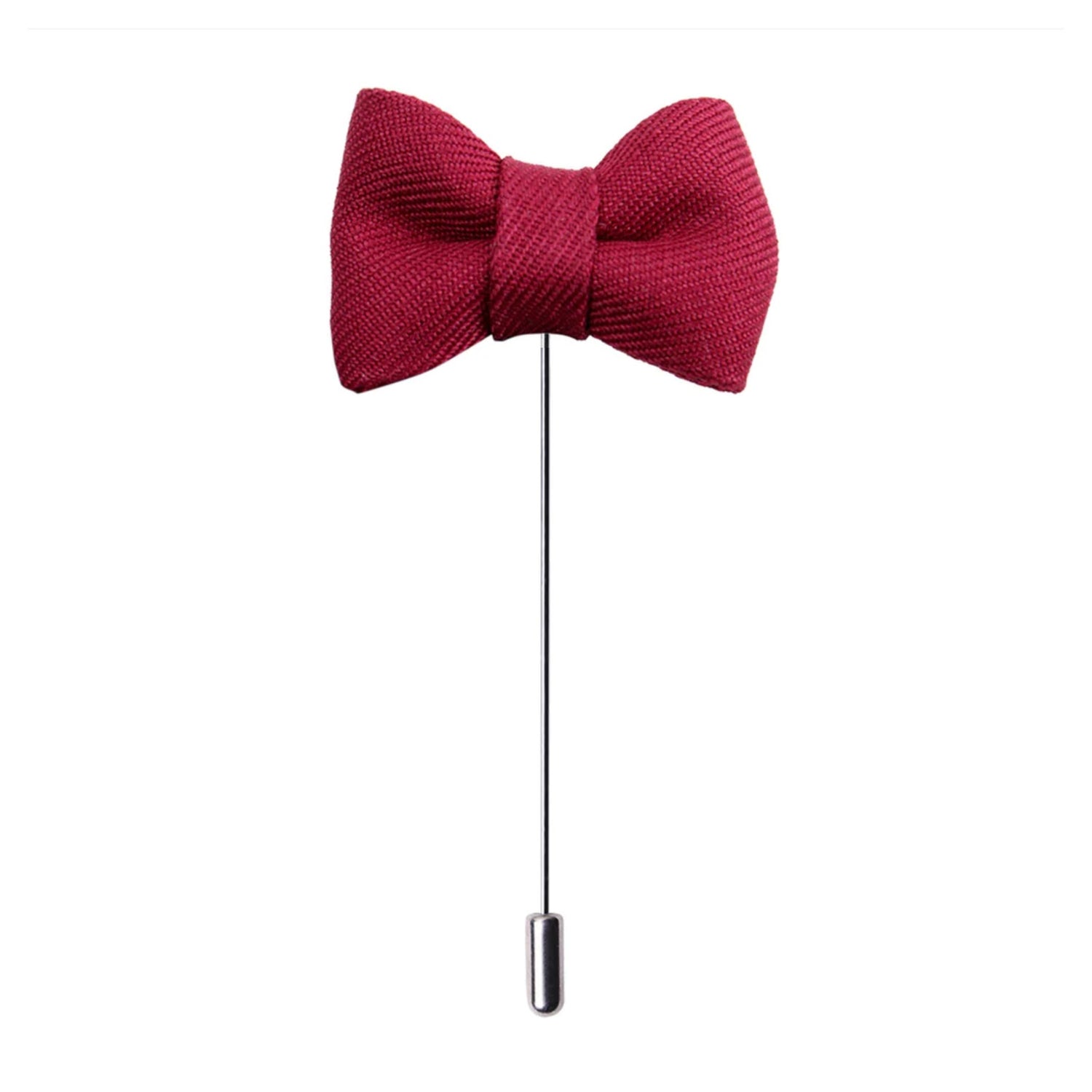 A Red Colored Bow Tie Shaped Lapel Pin||Light Red