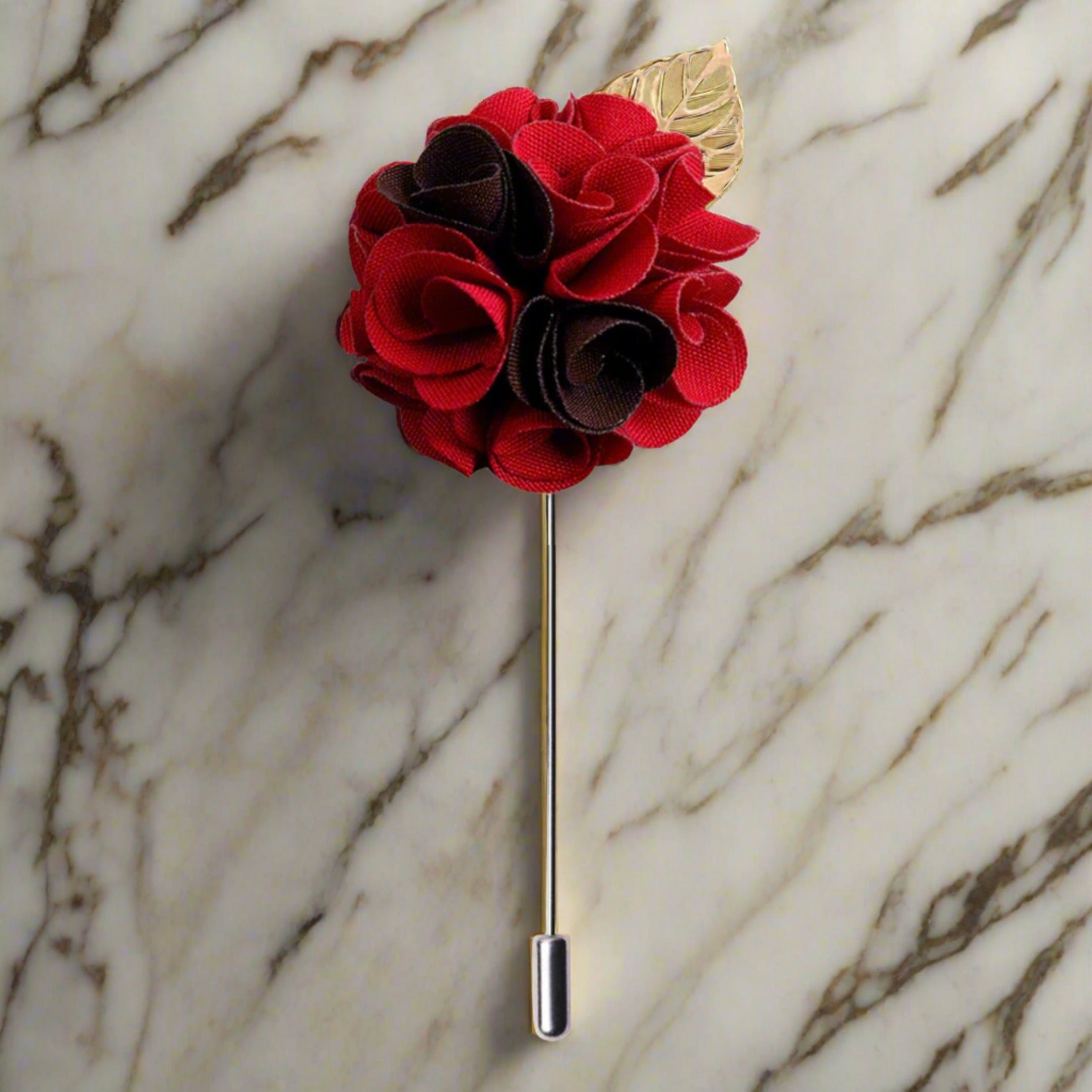 Prime Neckwear Luxury Flower Lapel Pin Red