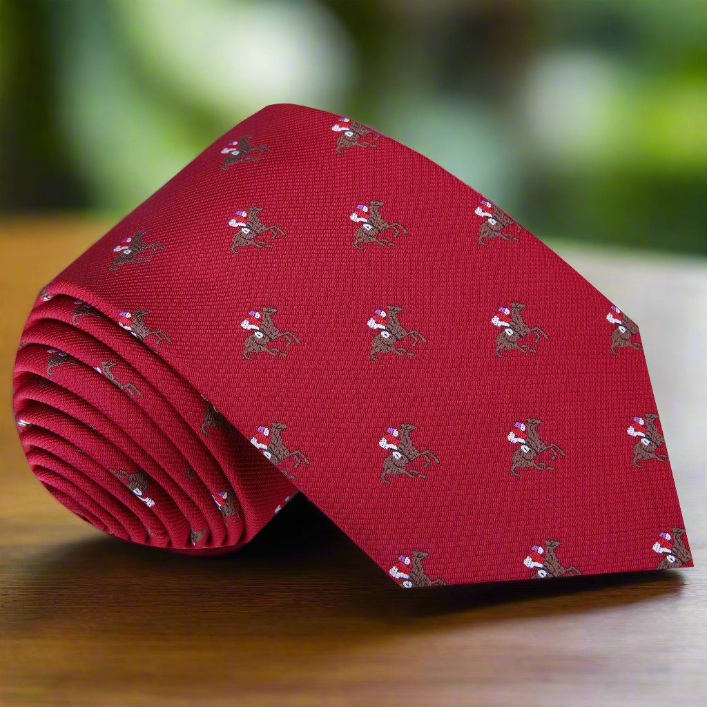 Red, Brown, White Racehorse And Jockey Single Necktie