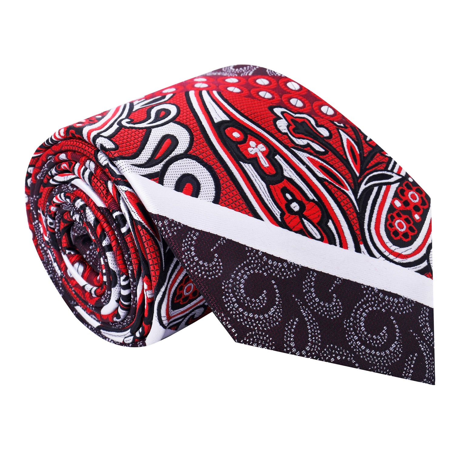 Red, Brown, White Abstract Paisley Tie  