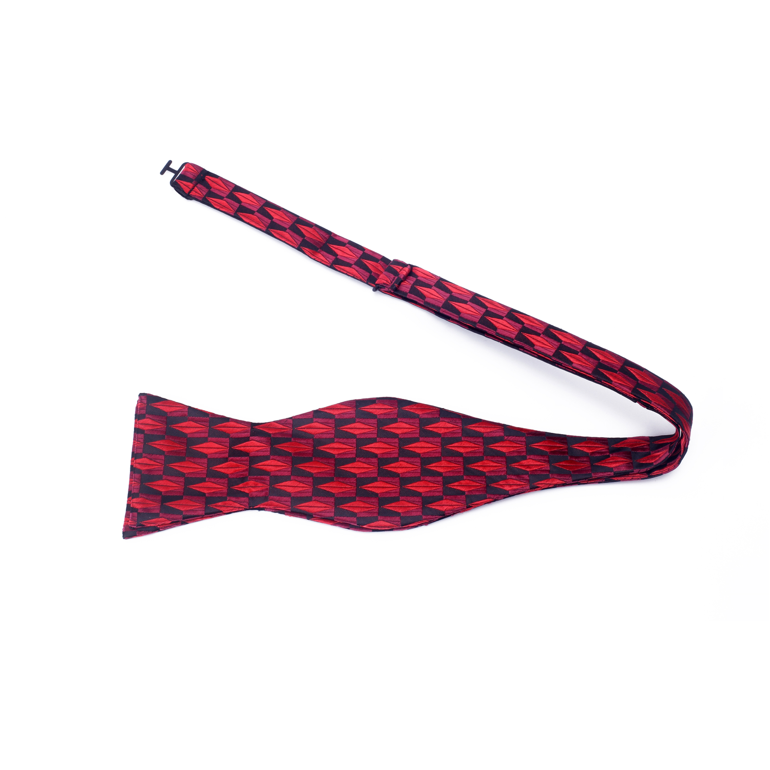 Self Tie: A Red, Black Geometric Diamonds Pattern Silk Self Tie Bow Tie