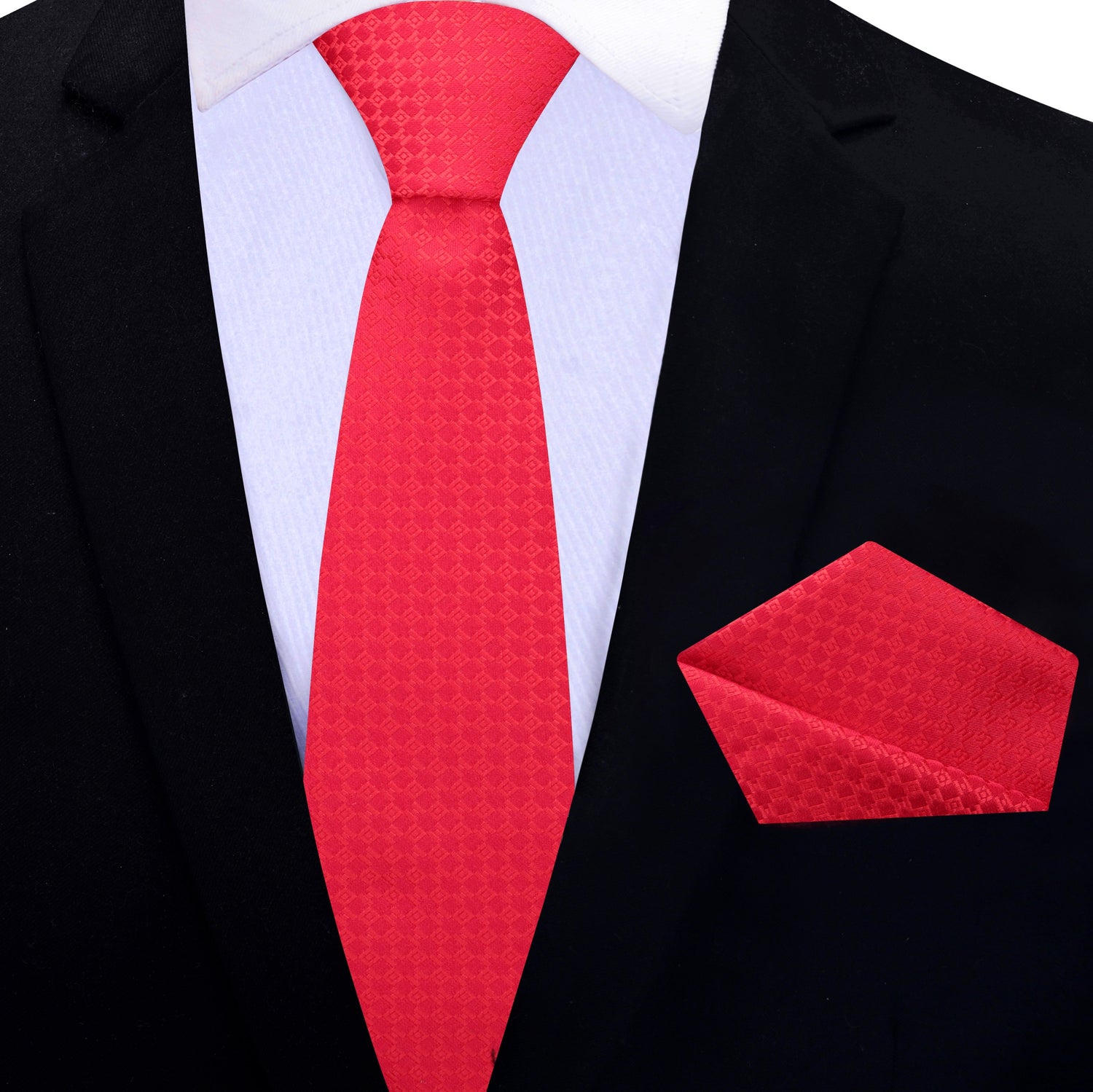 Red Geometric Thin Tie and Pocket Square