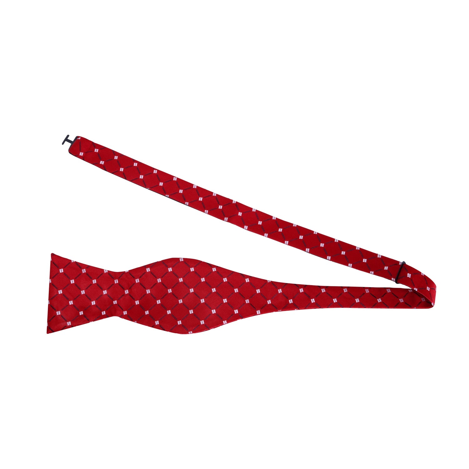 Self Tie: A Red, White Geometric with Small Checks Pattern Silk Bow Tie