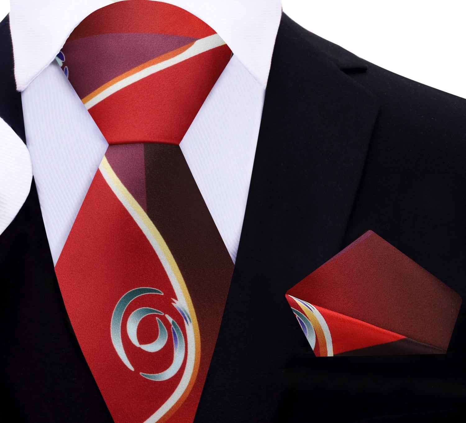 Shades of Red and Gold Abstract Tie and Square