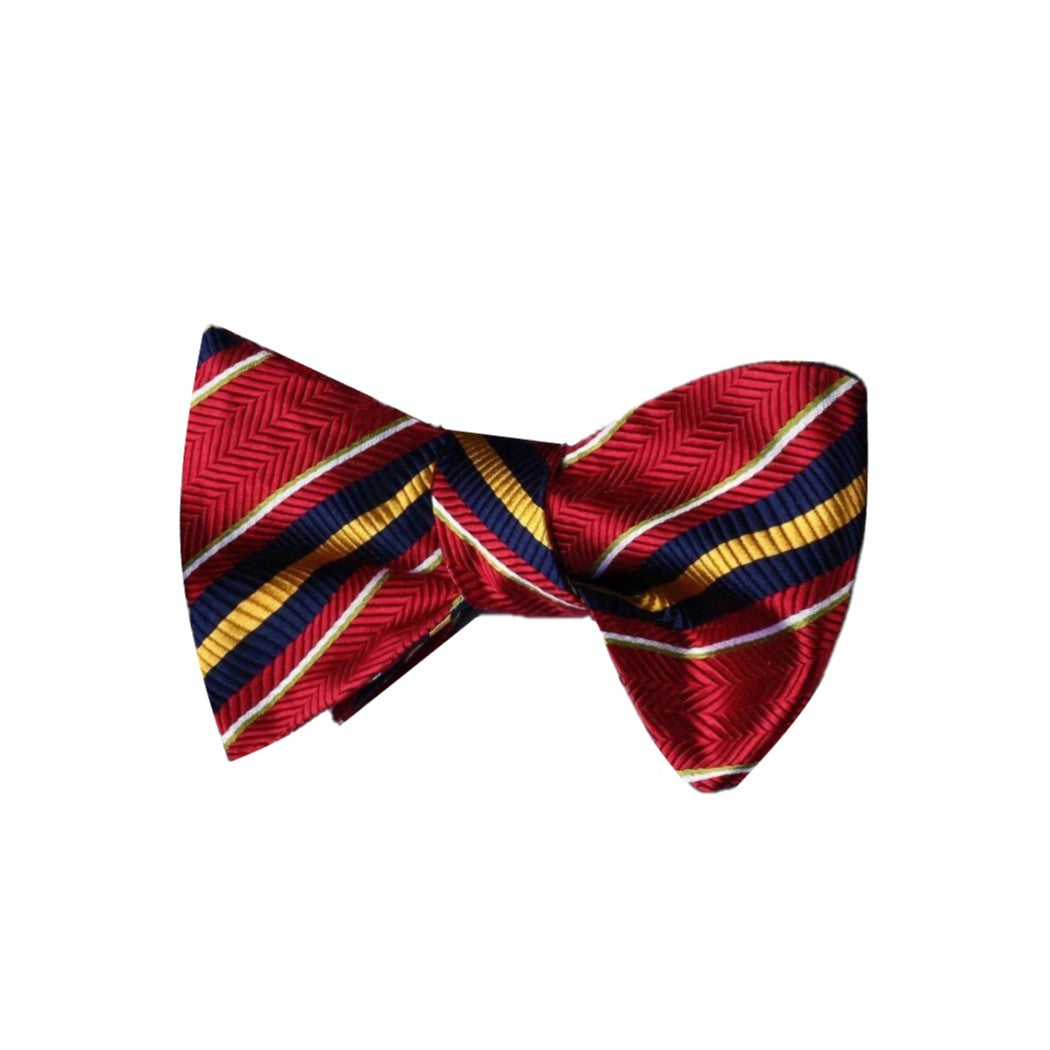 A Red, Yellow Stripe Pattern Silk Self Tie Bow Tie