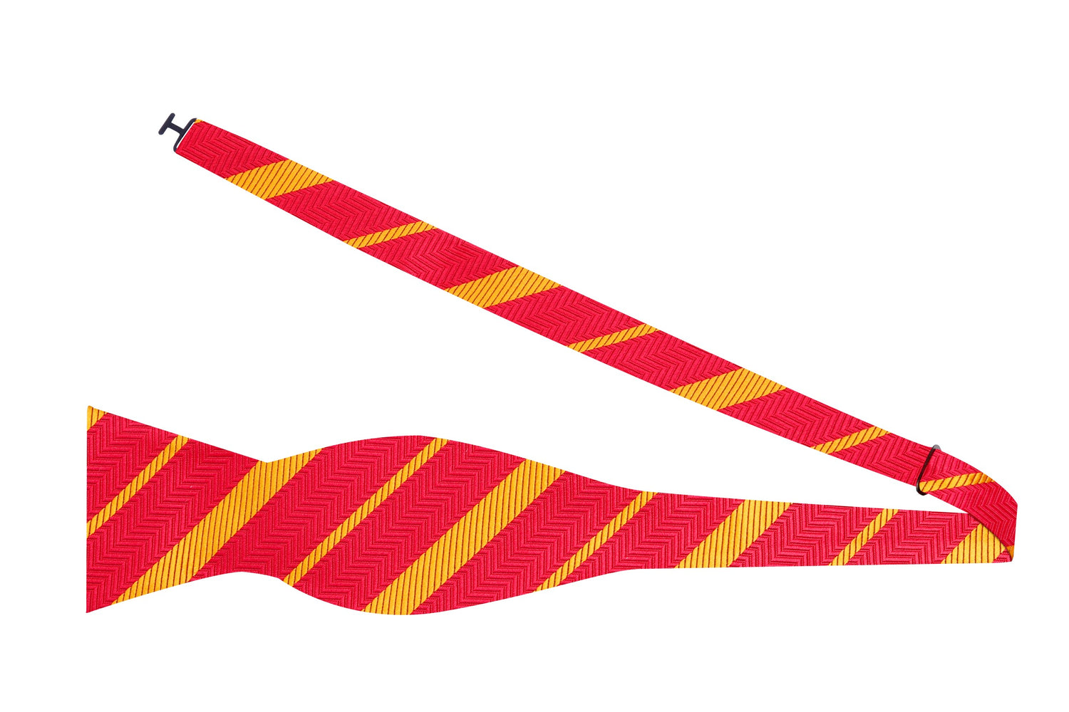 Untied: A Red, Gold Stripe Pattern Silk Self Tie Bow Tie