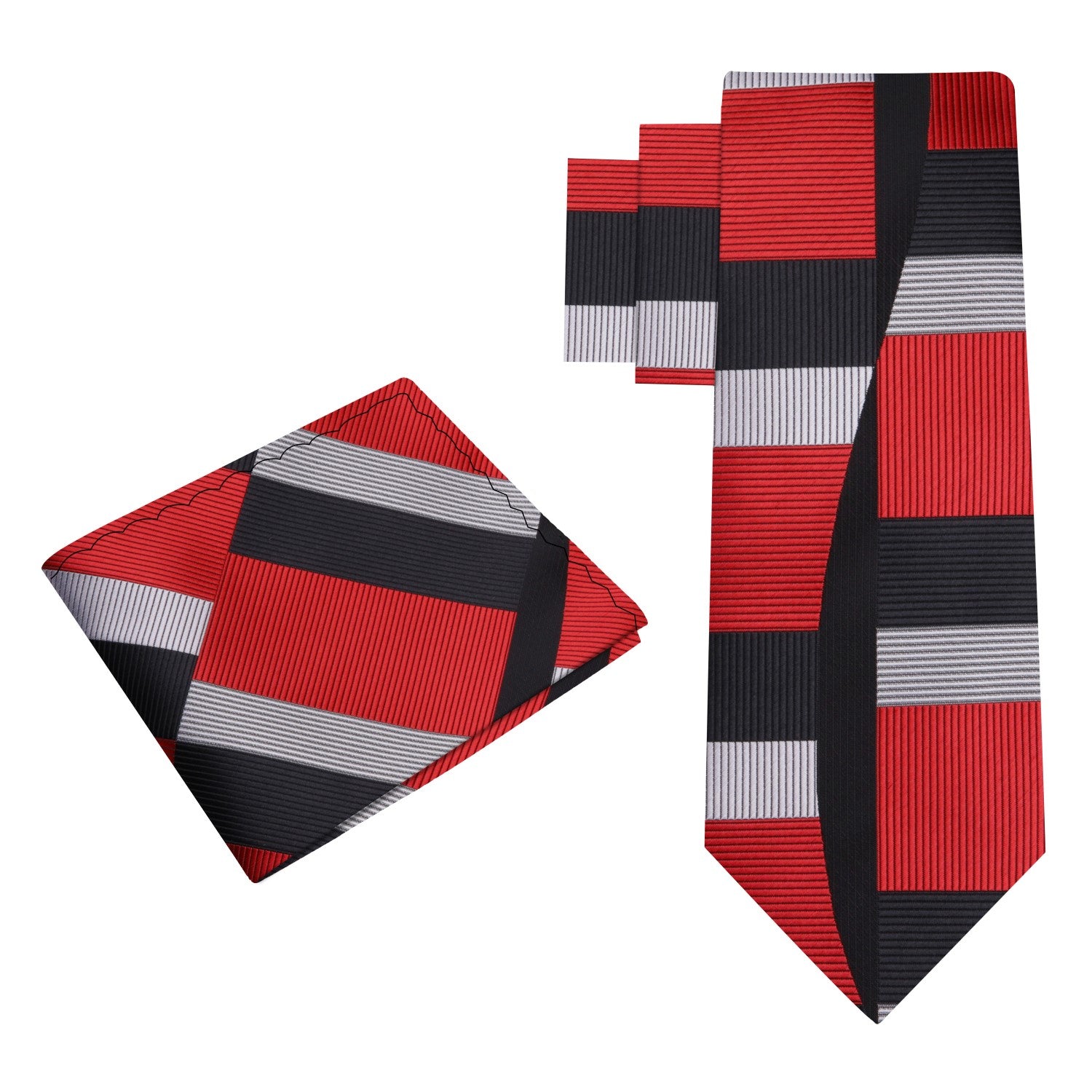 Red, Black Geometric/Abstract Tie and Pocket Square