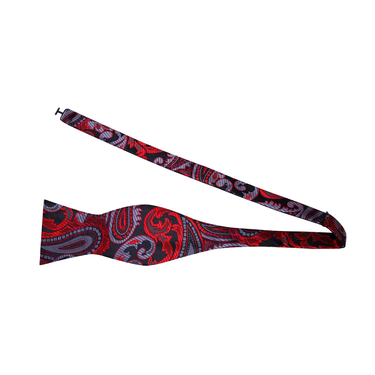  Red, Black Grey Large Paisley Pattern Silk Self Tie Bow Tie Untied