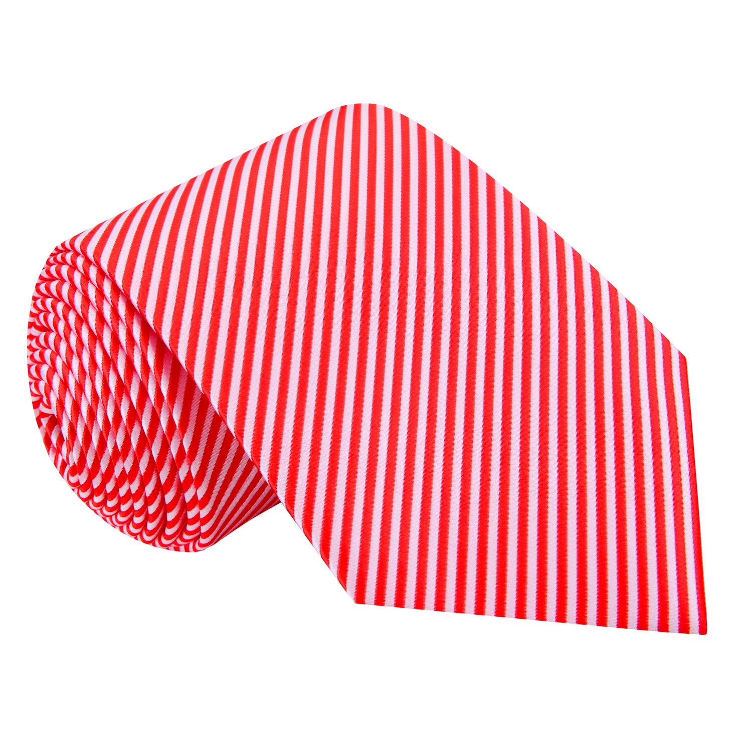 A Red, White Pinstripe Pattern Silk Necktie